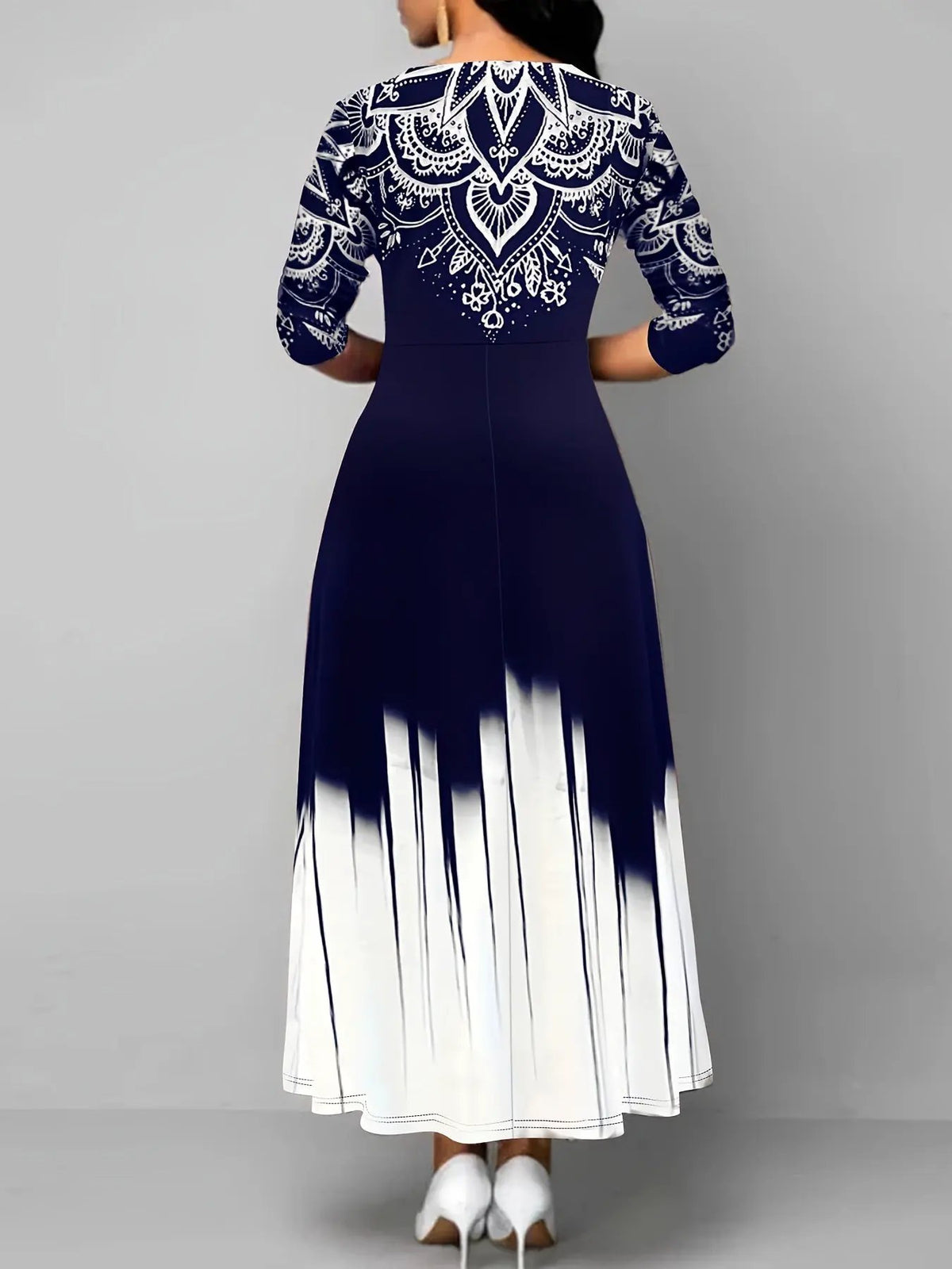Women's Printed Flared Maxi Dress with Flowing Hem-Women's Dresses-Bellmaren-Black-S-My Store