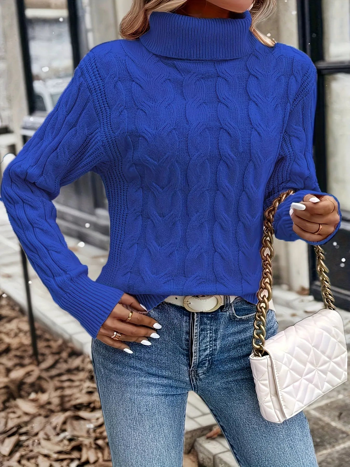 Women's Cable Knit Turtleneck Jumper in Relaxed Fit-Women's Sweaters-Bellmaren-Red-S-My Store