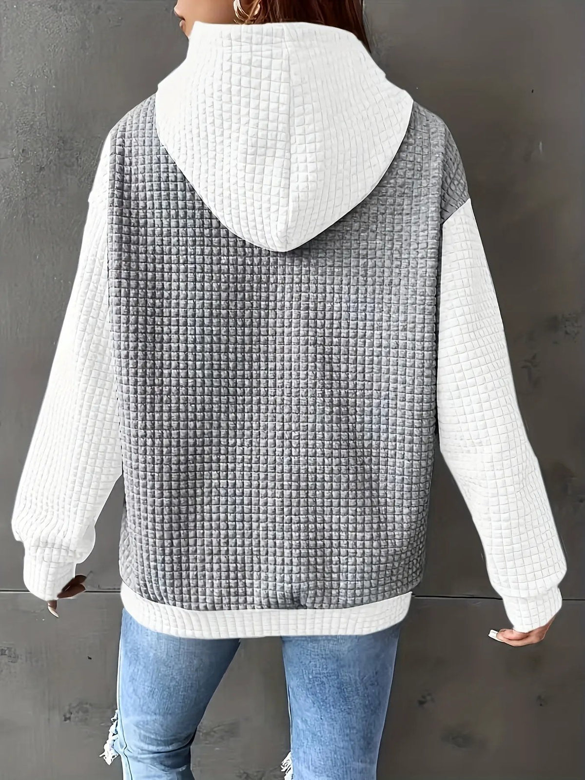 Women's Oversized Waffle-Knit Hoodie with Pouch Pocket-Women's Hoodies-Bellmaren-Grey-S-My Store