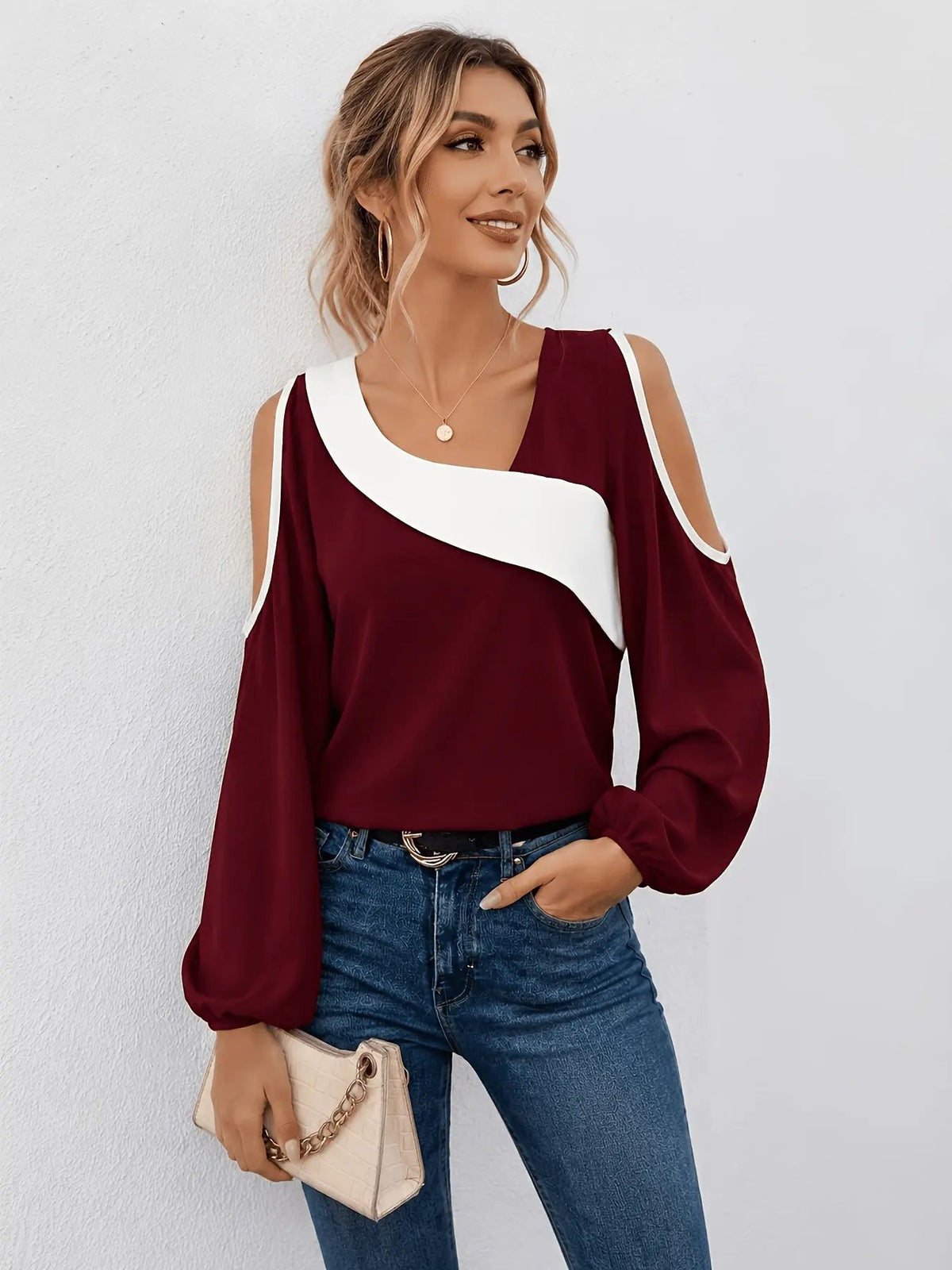 Annette | Cold-Shoulder Color Block Top by My Store