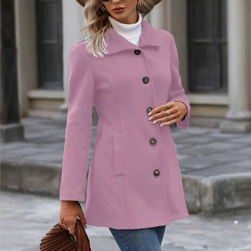 Women's Mid-Length Stand Collar Coat – Waist-Cinching, Lined