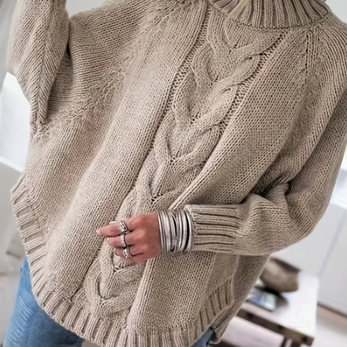 Corinne | Cozy High-Neck Cable-Knit Sweater by My Store