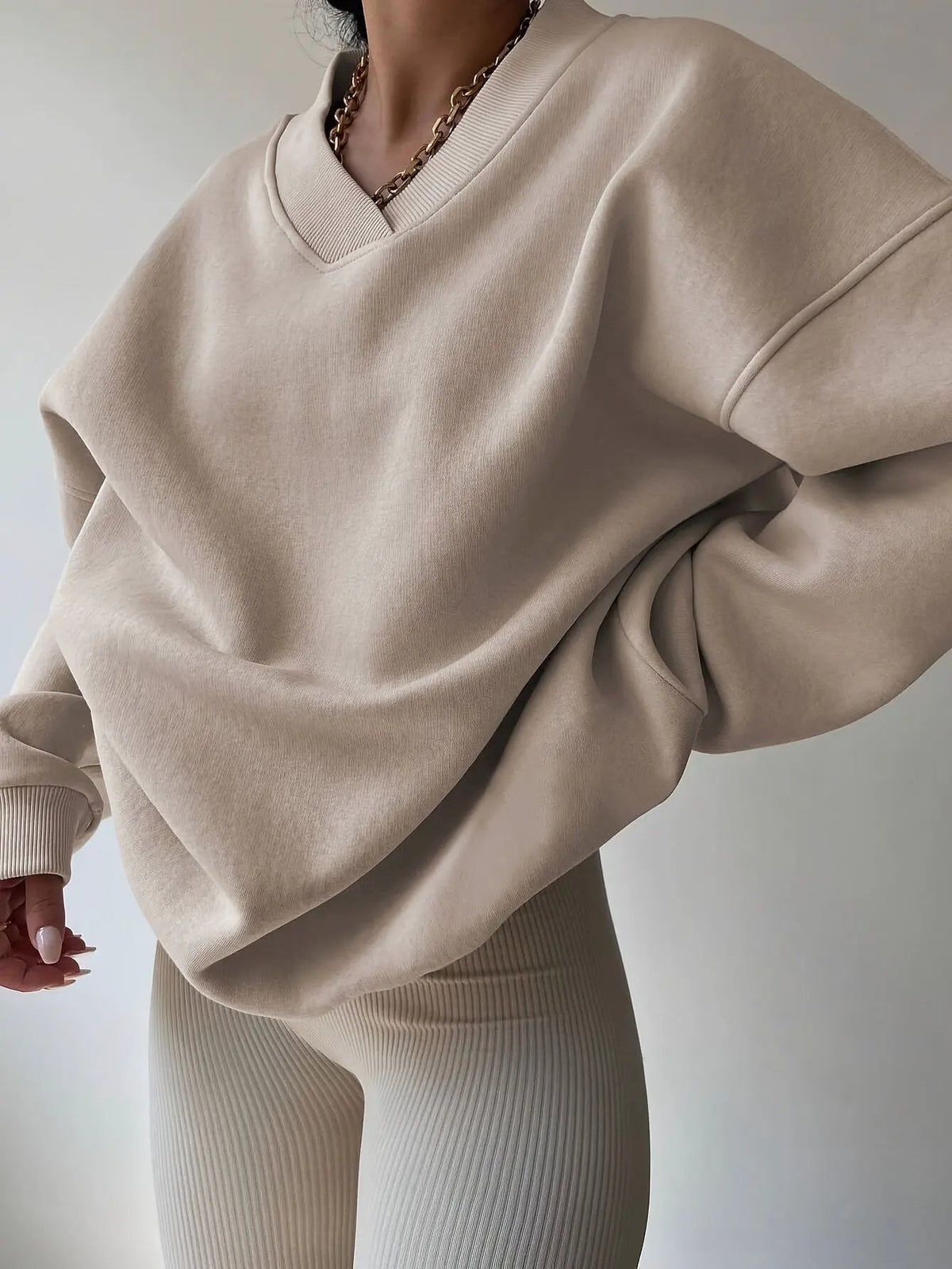 Women's Relaxed Half-Zip Sweatshirt with Collar-Women's Sweatshirts-Bellmaren-Khaki-S-My Store