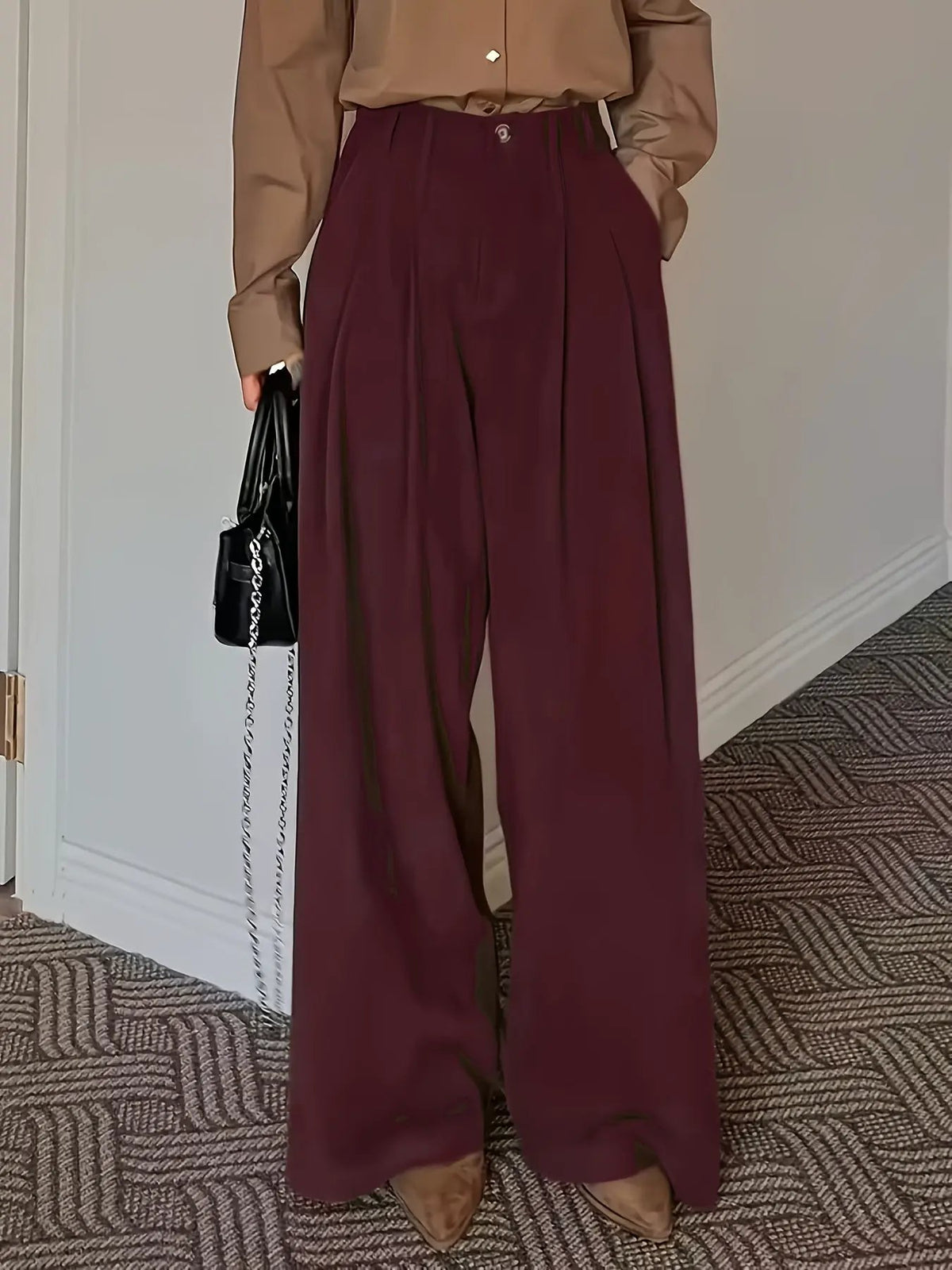 Women's Pleated Wide Leg Trousers Relaxed Fit-Women's Trousers-Bellmaren-Black-S-My Store