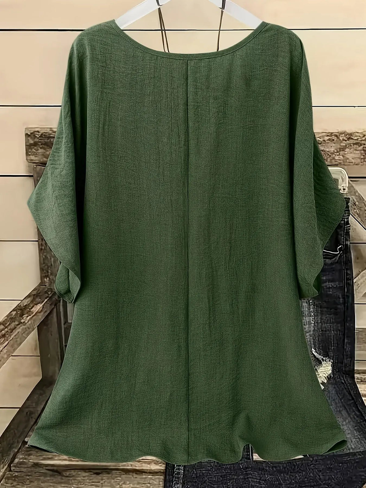 Women's Flowy Batwing Blouse With Rounded Neck-Women's Tops-Bellmaren-Khaki-S-My Store