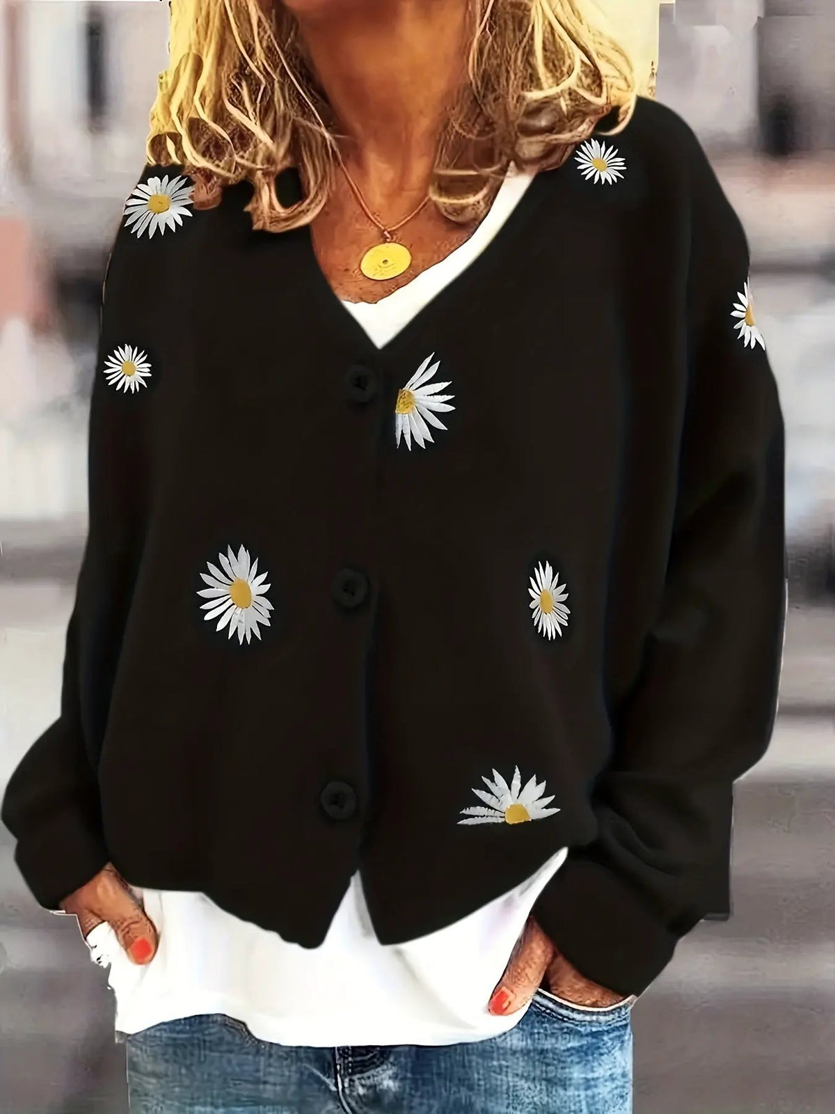 Maribel | Floral Embroidered Button-Front Cardigan by My Store
