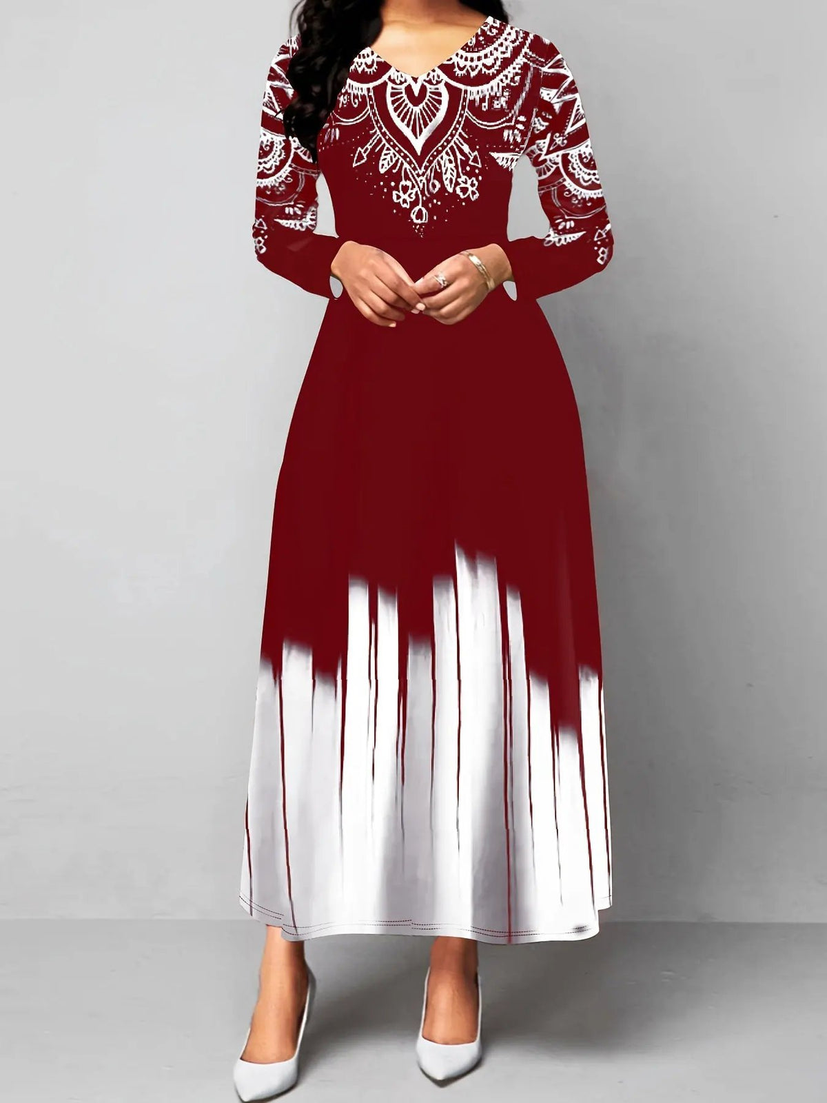 Women's Printed Flared Maxi Dress with Flowing Hem-Women's Dresses-Bellmaren-Black-S-My Store