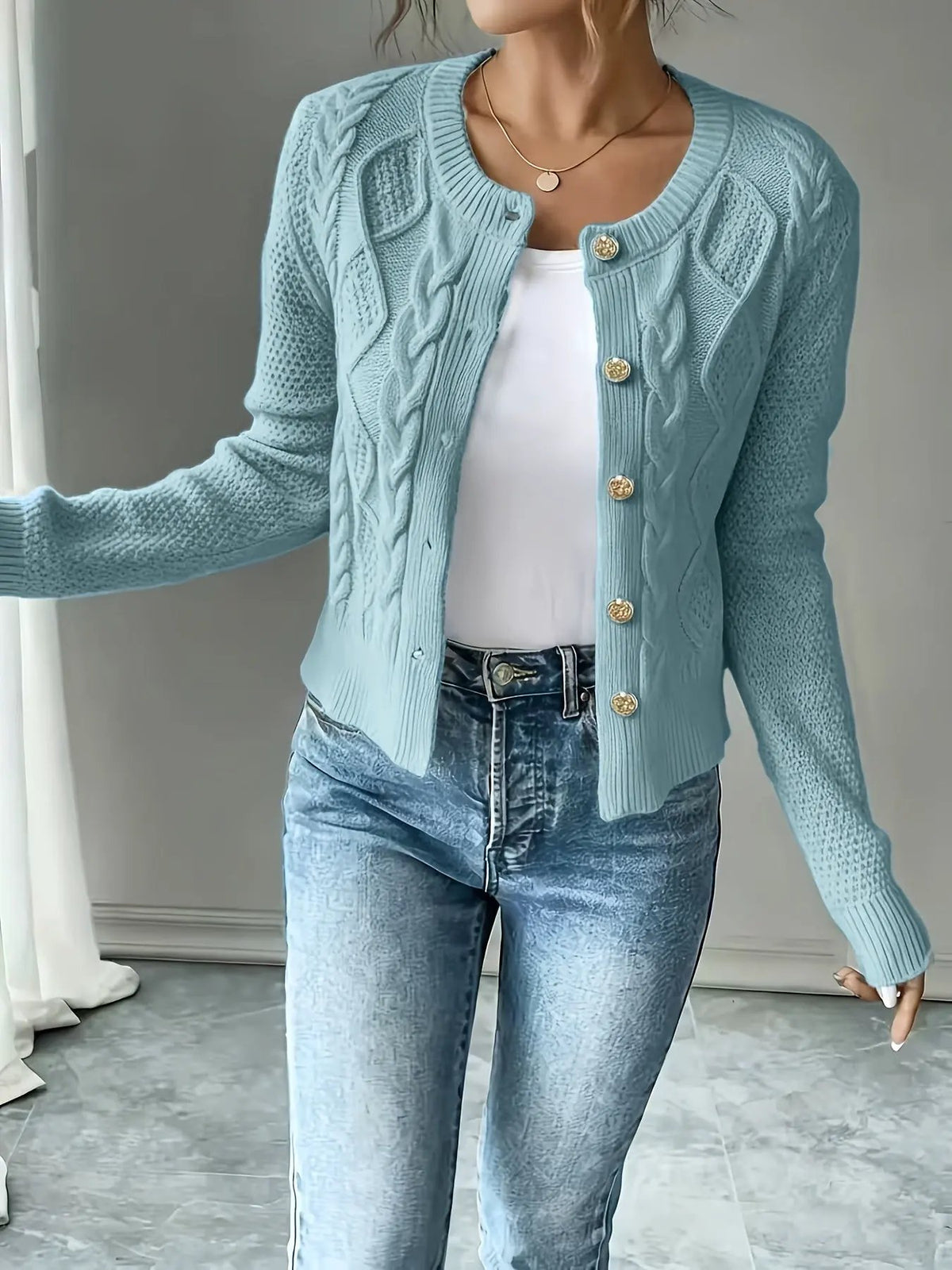 Women's Cable-Knit Button-Front Cardigan-Women’s Cardigans-Bellmaren-Black-S-My Store