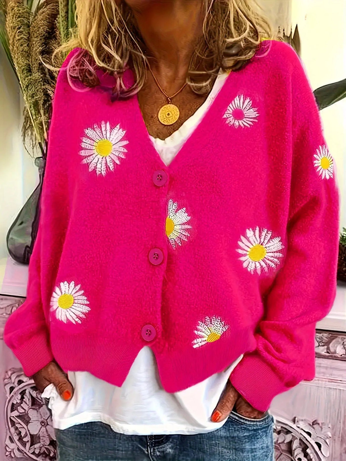 Maribel | Floral Embroidered Button-Front Cardigan by My Store
