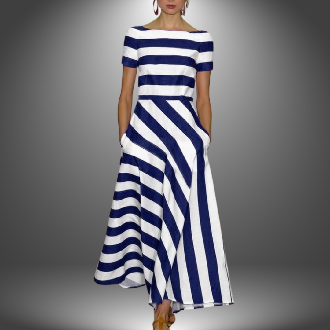 Women's Striped Maxi Dress with Side Pockets by Bellmaren