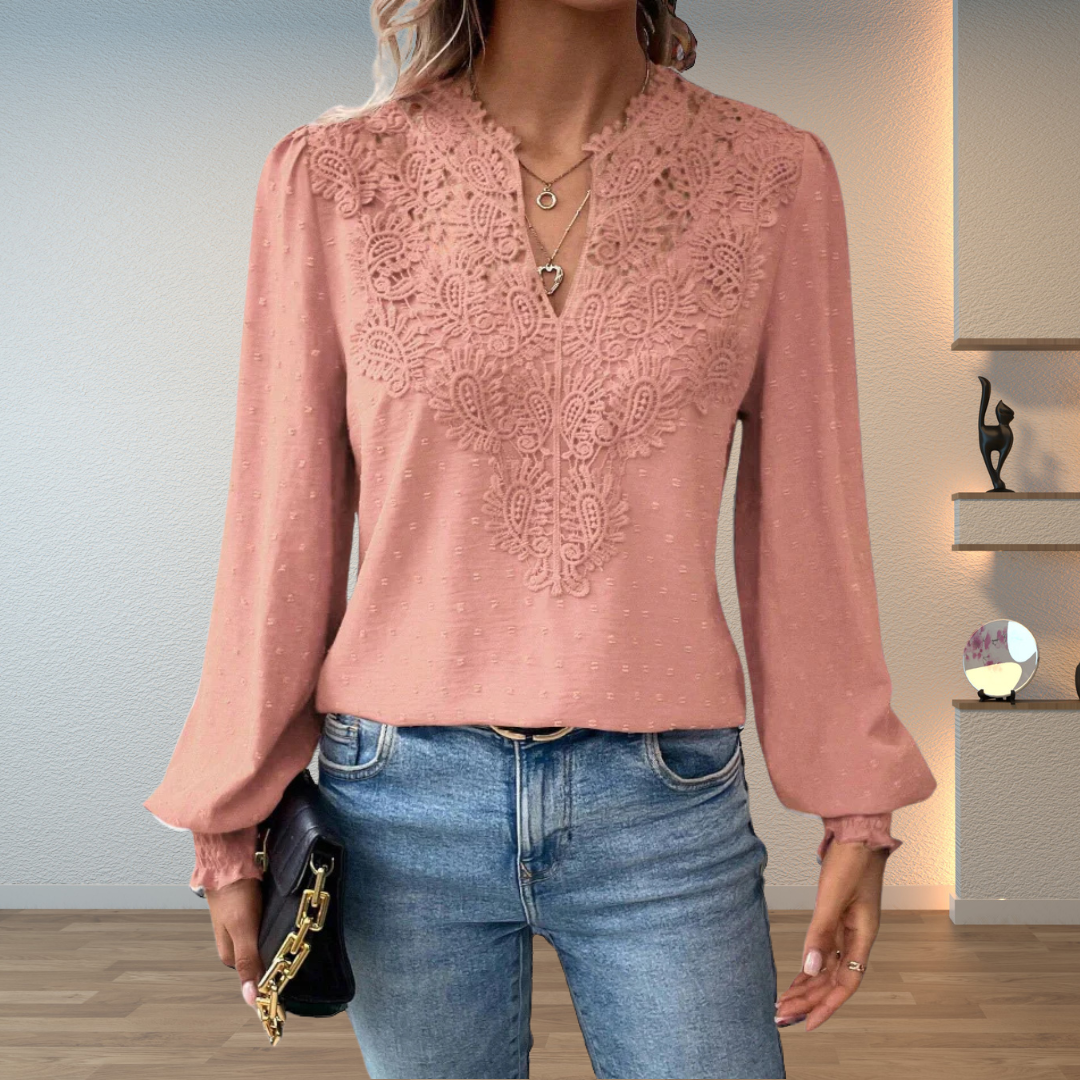 Marlene | Elegant Lace-Trim Blouse by Bellmaren