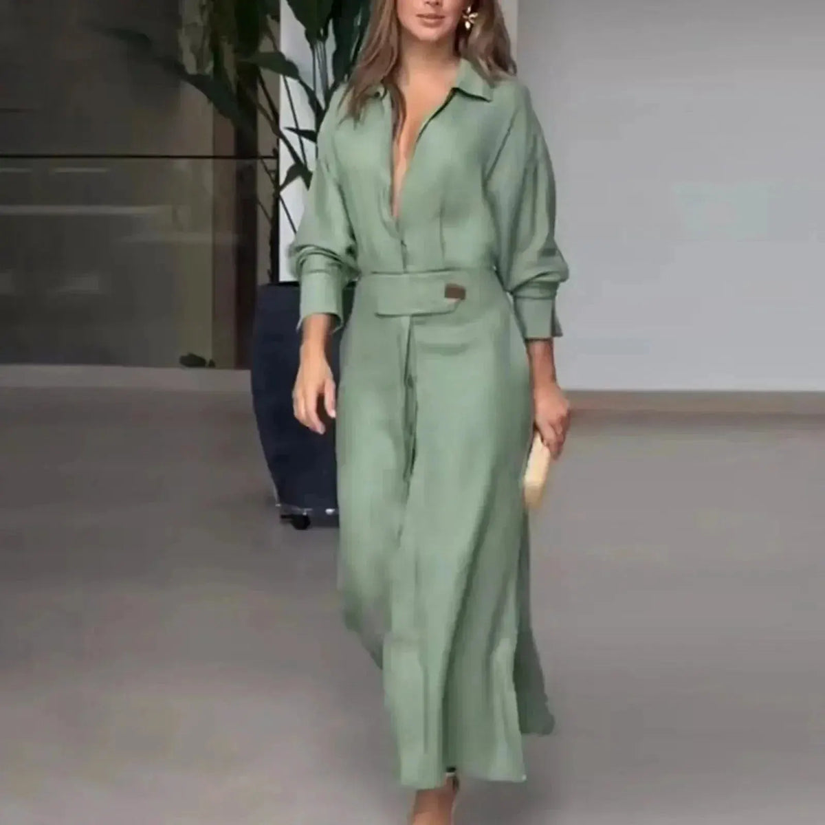 Women's Loose-Fit Ankle-Length Shirt Dress by Bellmaren