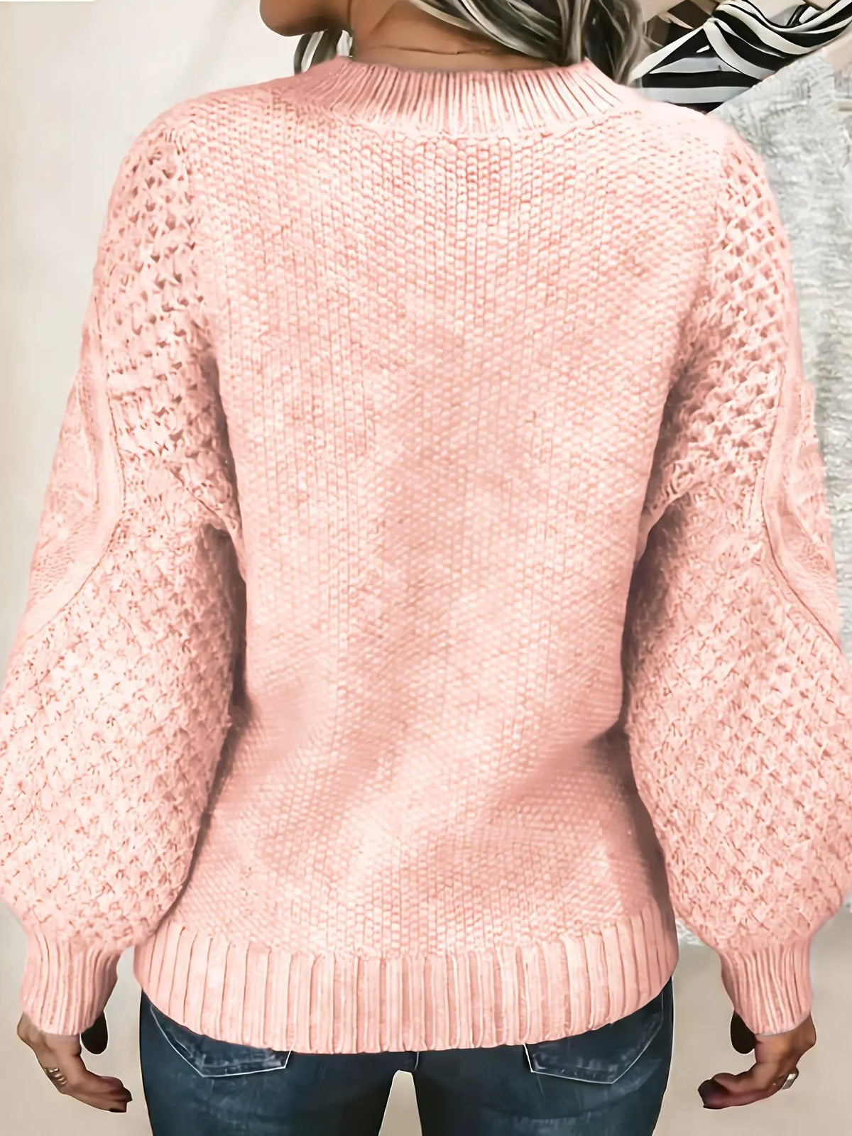 Women's Oversized Lantern Sleeve Textured Jumper-Women's Sweaters-Bellmaren-Pink-XL-My Store