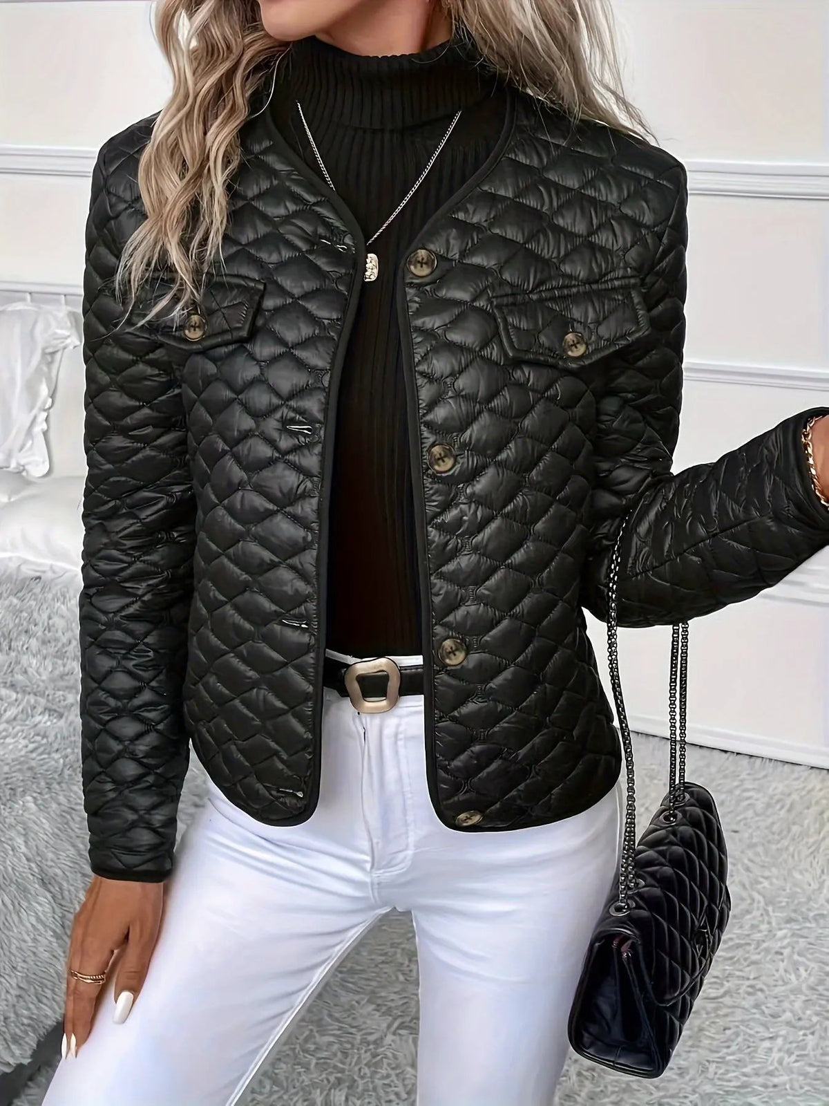 Helen | Quilted Diamond-Stitch Jacket by My Store