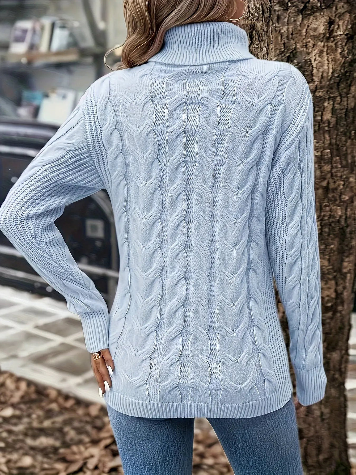 Women's Cable Knit Turtleneck Jumper in Relaxed Fit-Women's Sweaters-Bellmaren-Red-S-My Store