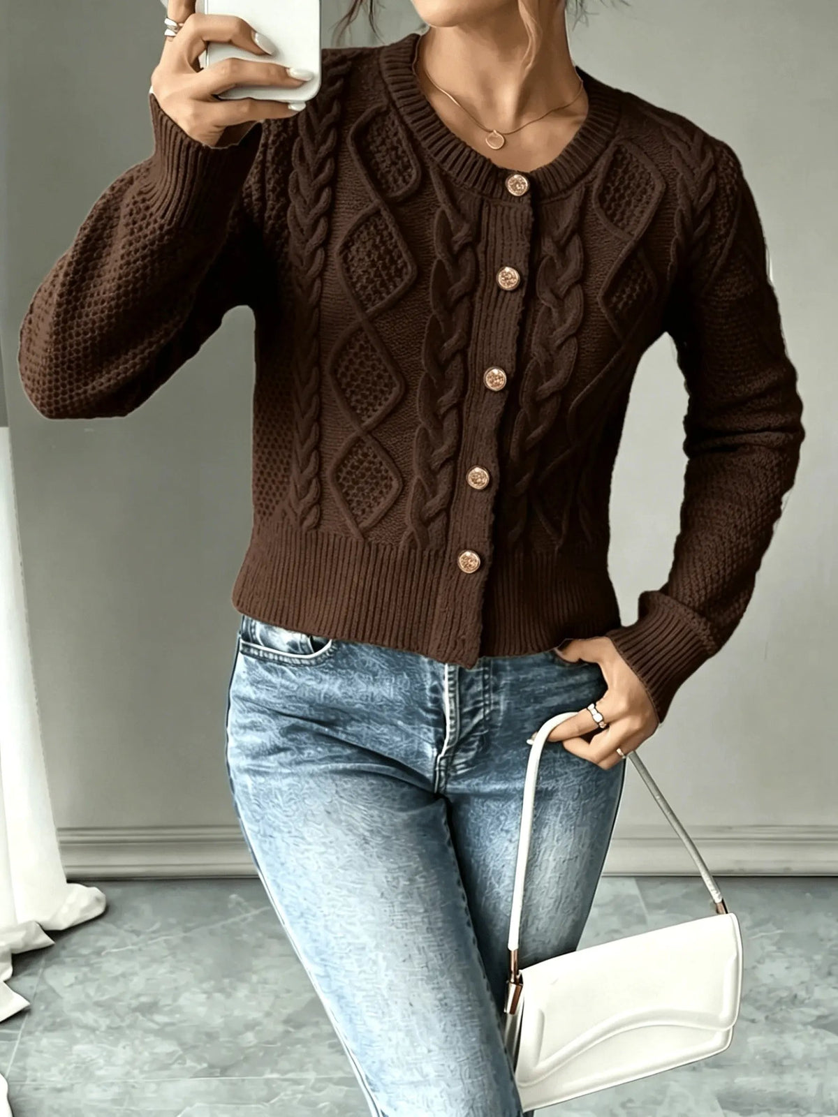 Women's Cable-Knit Button-Front Cardigan-Women’s Cardigans-Bellmaren-Black-S-My Store