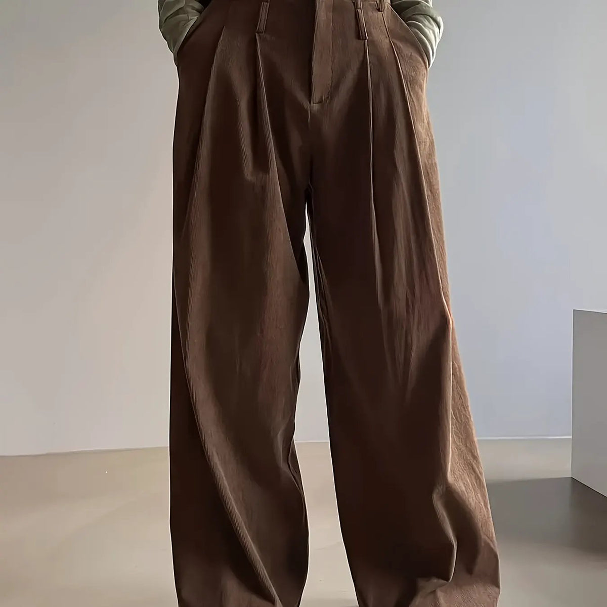 Women's Pleated Wide Leg Trousers Relaxed Fit-Women's Trousers-Bellmaren-Coffee Brown-S-My Store