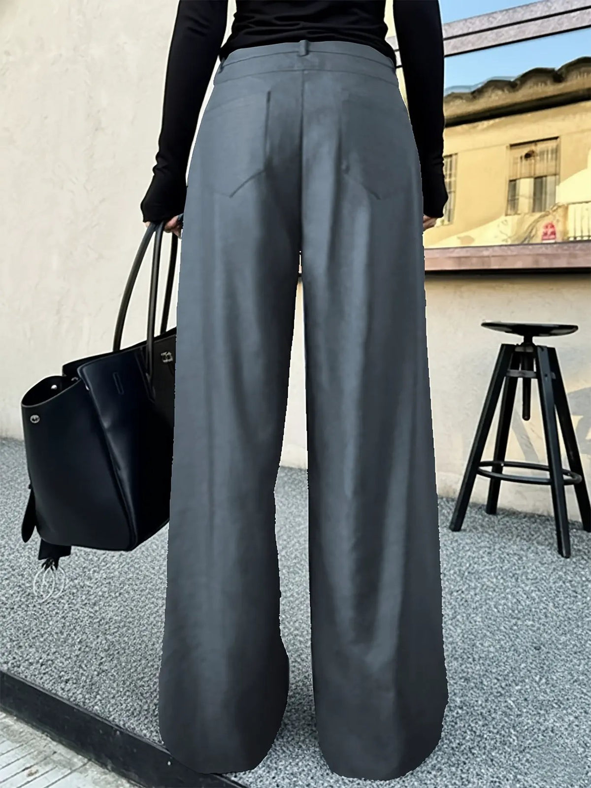 Women's High Waist Wide Leg Trousers with Layered Front-Women's Trousers-Bellmaren-Dark Gray-S-My Store