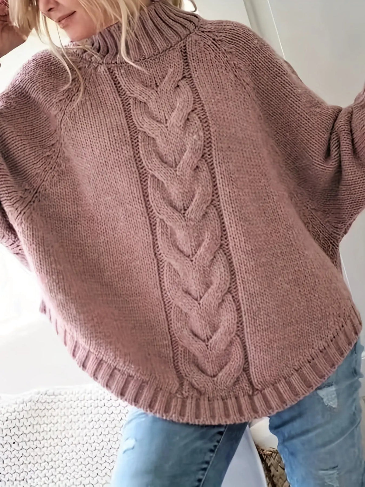 Women's Cable-Knit High-Neck Jumper - Relaxed Fit-Women's Sweaters-Bellmaren-Dark Gray-S-My Store