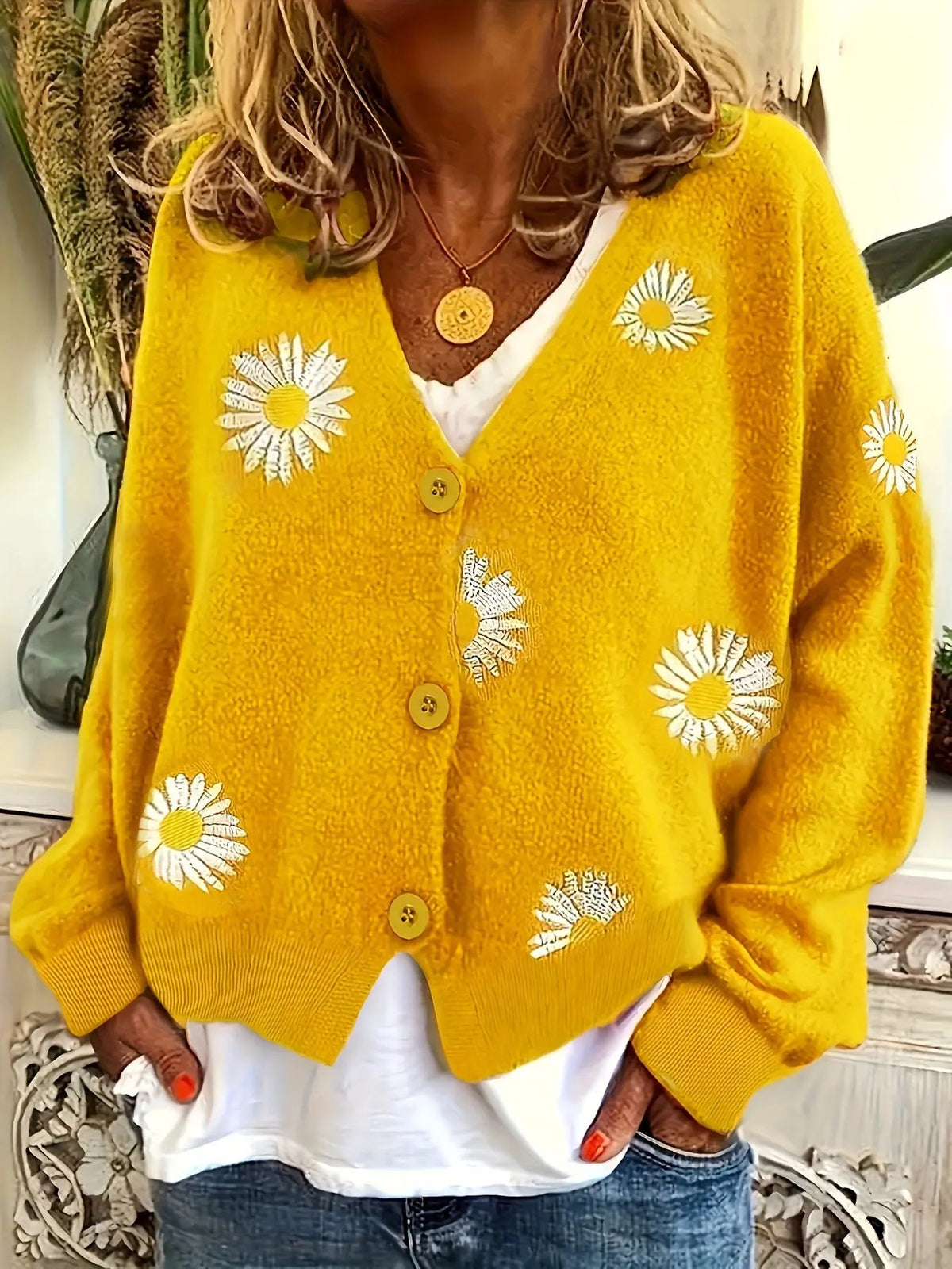 Maribel | Floral Embroidered Button-Front Cardigan by My Store