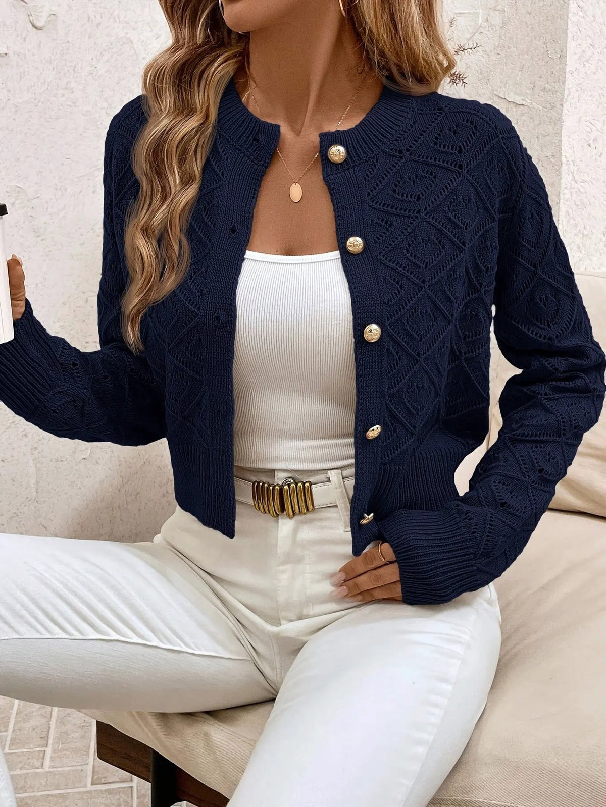 Della | Textured Button-Front Cardigan by My Store