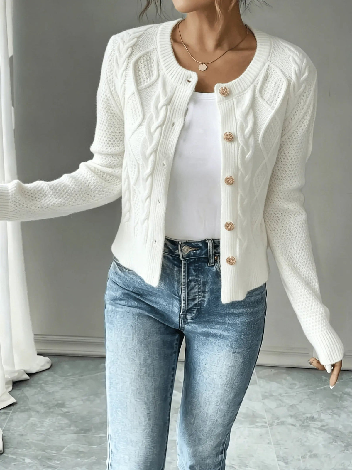 Women's Cable-Knit Button-Front Cardigan-Women’s Cardigans-Bellmaren-Black-S-My Store