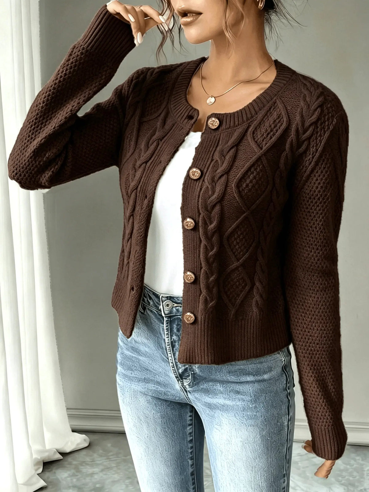 Women's Cable-Knit Button-Front Cardigan-Women’s Cardigans-Bellmaren-Black-S-My Store