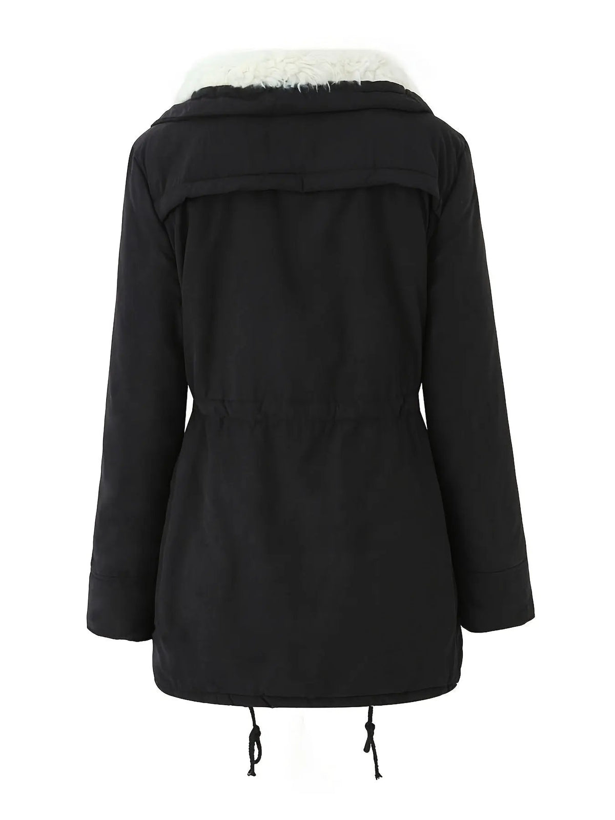 Women's Hooded Mid-Length Parka With Drawstring Waist-Women's Coats & Jackets-Bellmaren-Black-S-My Store