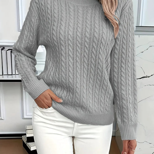 Women's Cable Knit Round Neck Jumper Relaxed Silhouette-Women's Sweaters-Bellmaren-Grey-S-My Store