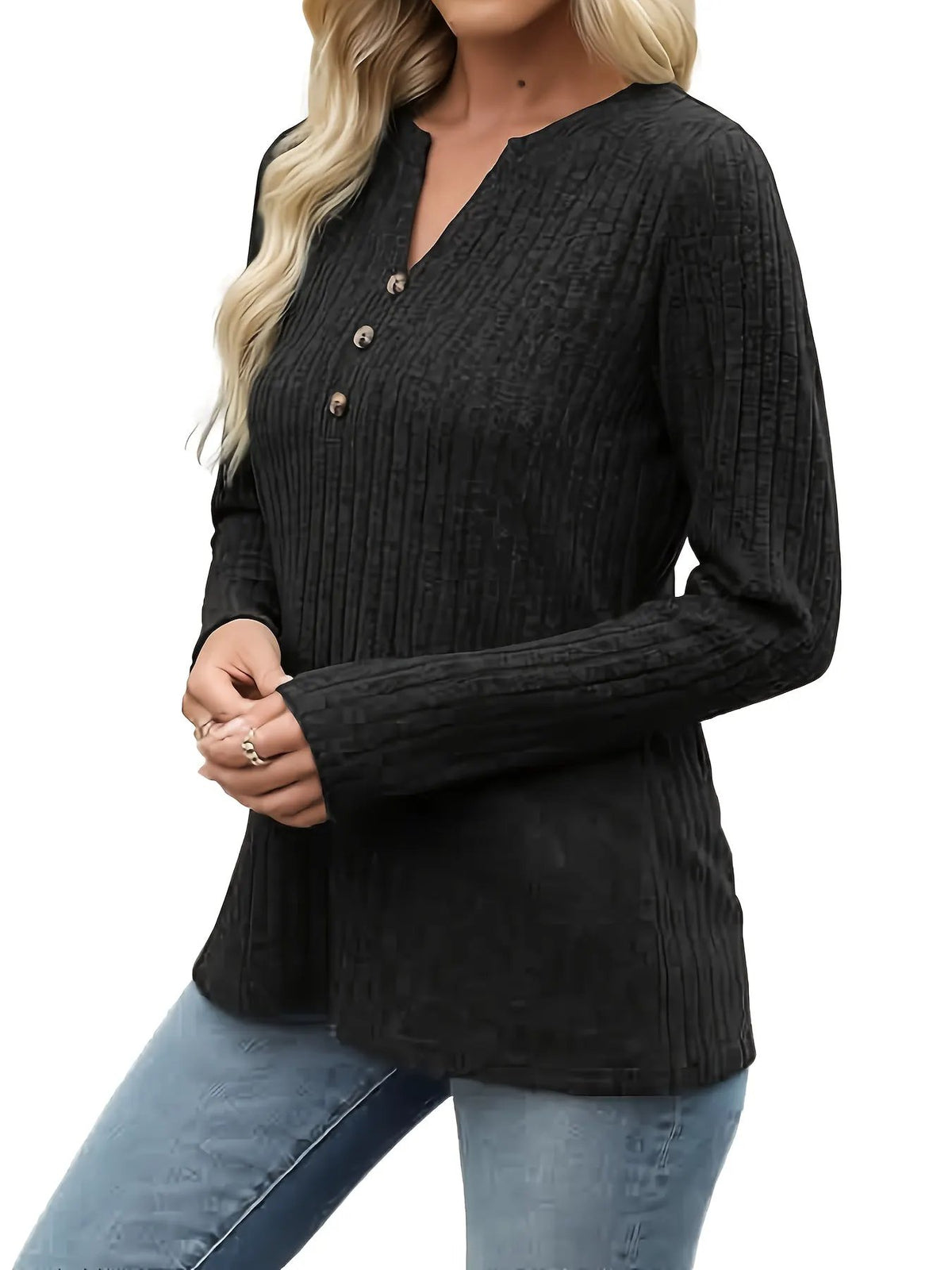 Women's Ribbed Button Neck Long Sleeve Top-Women's Sweaters-Bellmaren-Dark Green-S-My Store