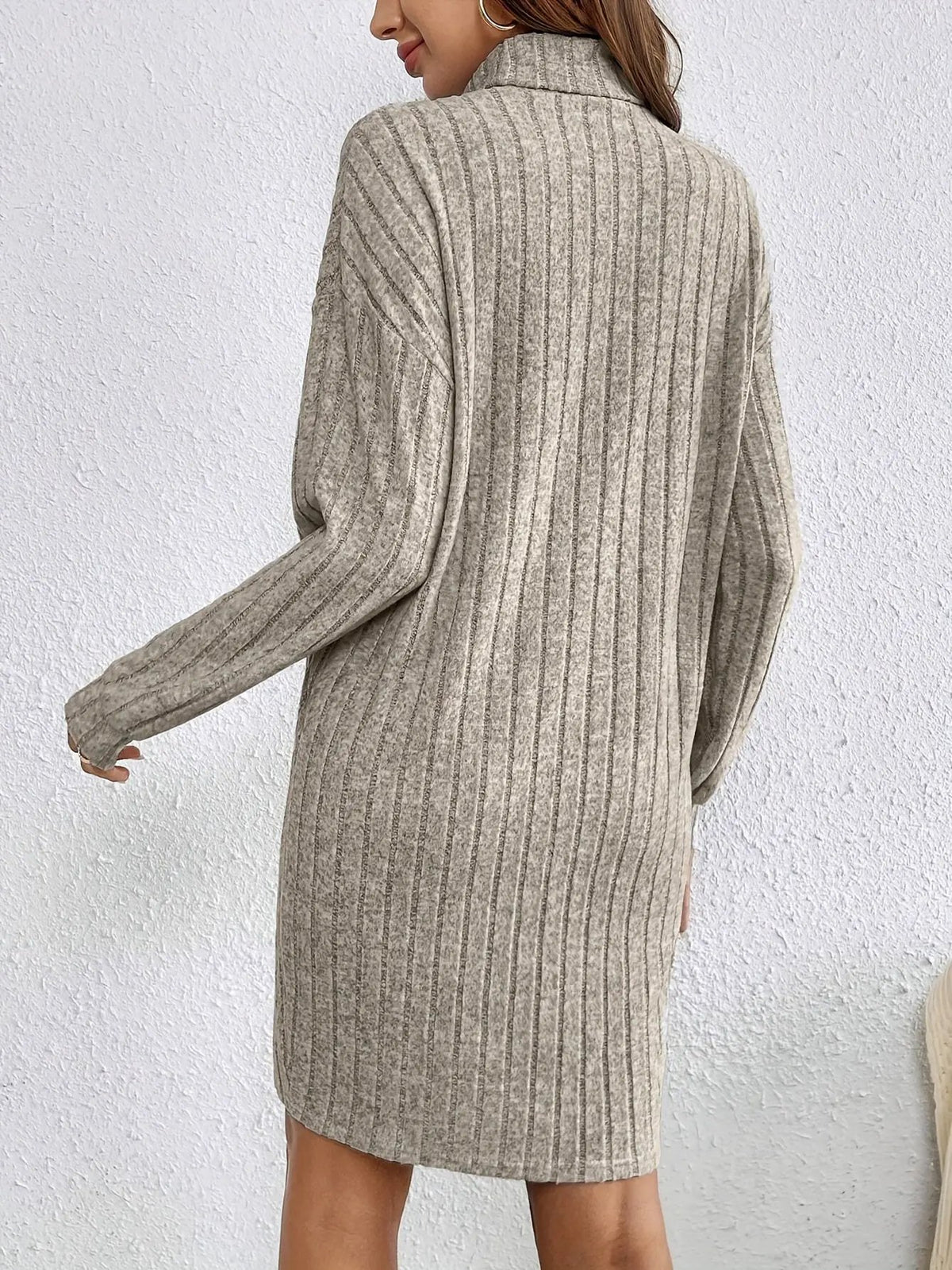Women's Ribbed Turtleneck Sweater Dress Casual Layering-Women's Dresses-Bellmaren-Khaki-XS-My Store