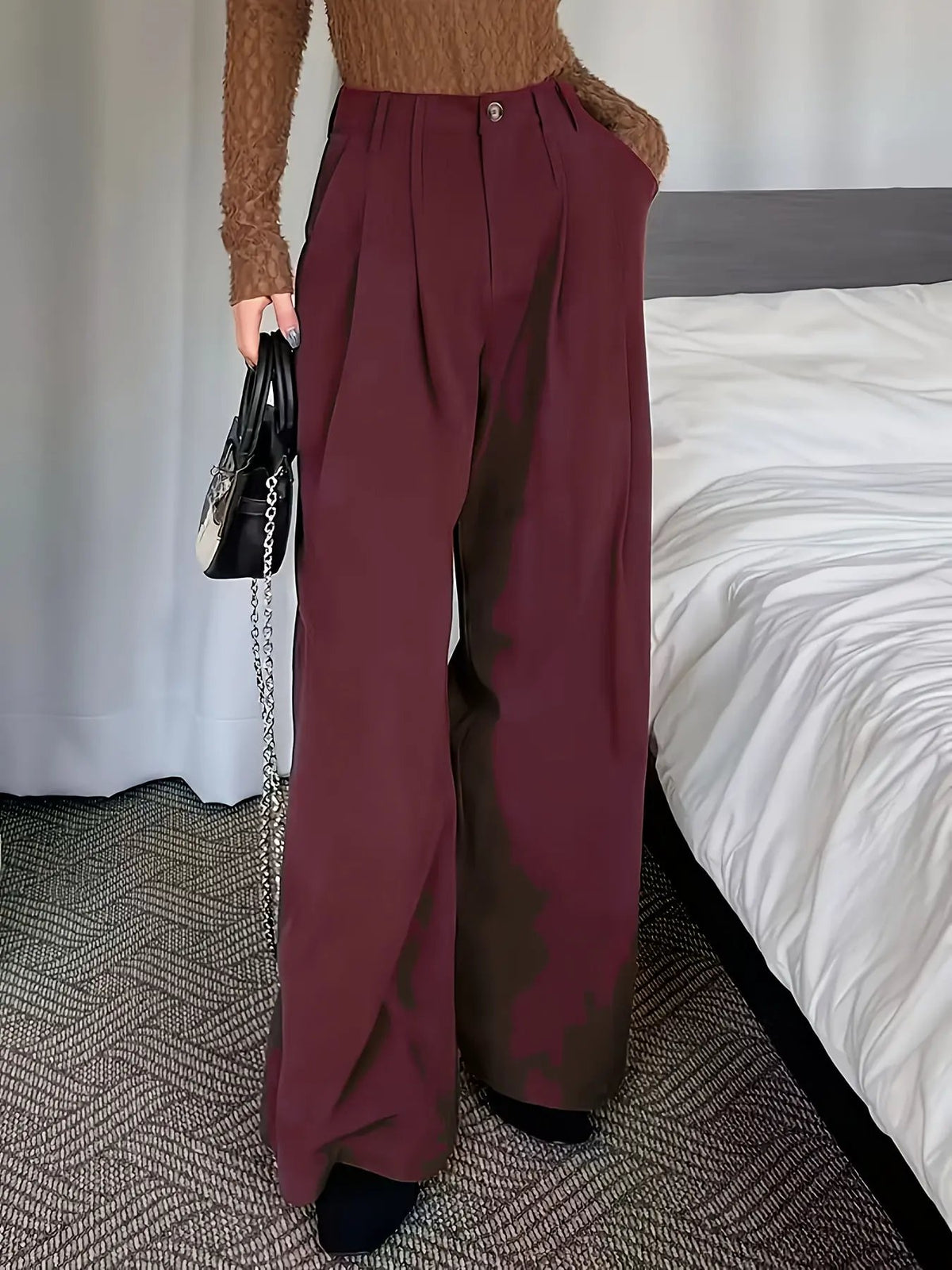 Women's Pleated Wide Leg Trousers Relaxed Fit-Women's Trousers-Bellmaren-Black-S-My Store
