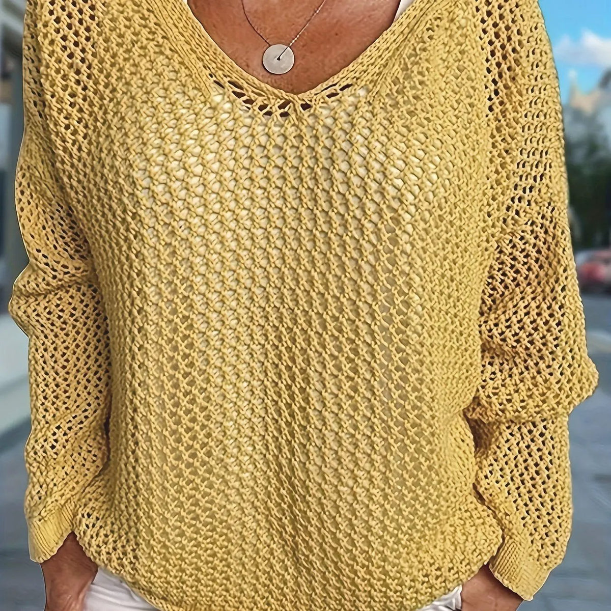 Women's Relaxed Open-Knit Hooded Sweater by Bellmaren