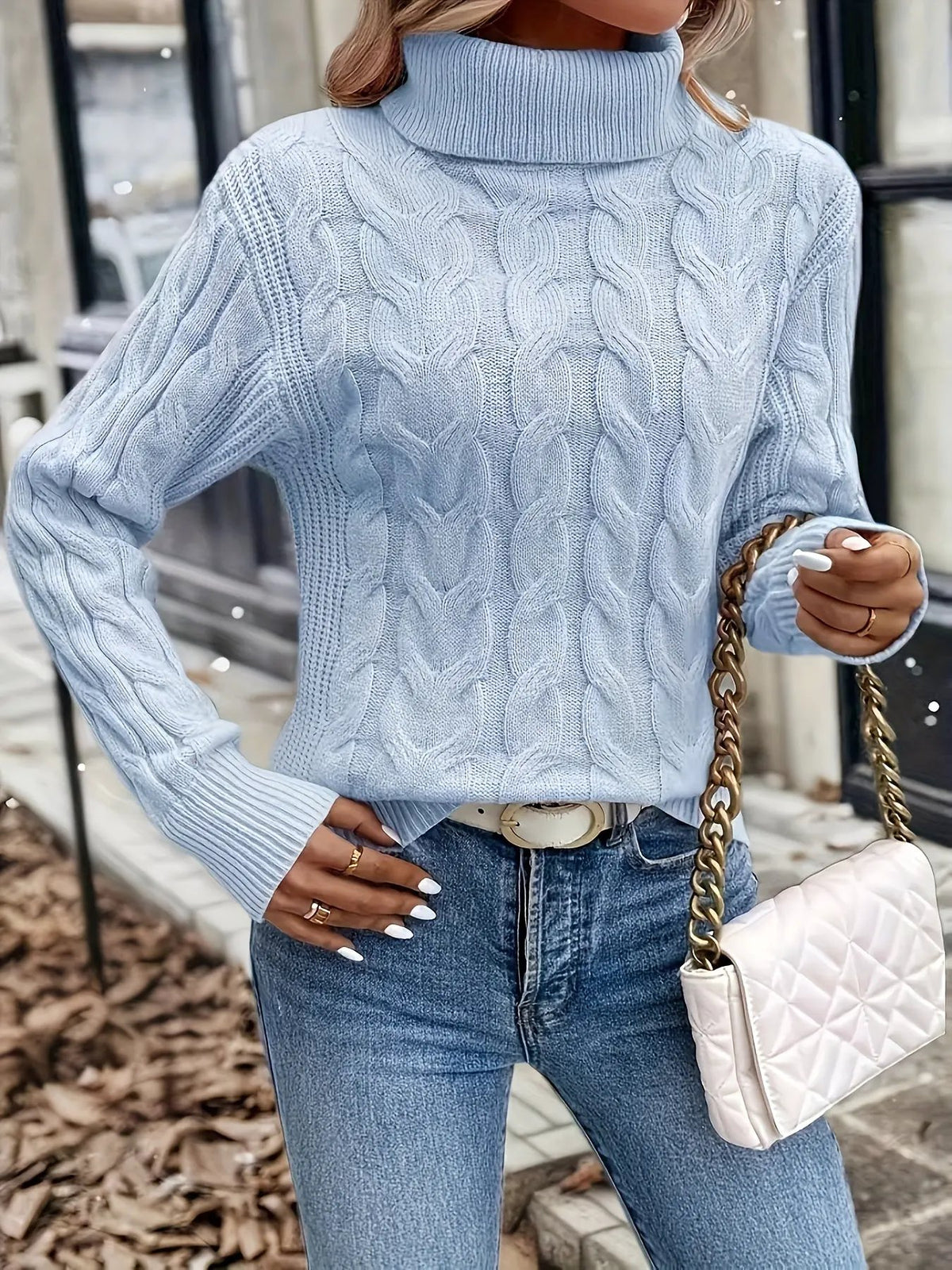 Women's Cable Knit Turtleneck Jumper in Relaxed Fit-Women's Sweaters-Bellmaren-Red-S-My Store