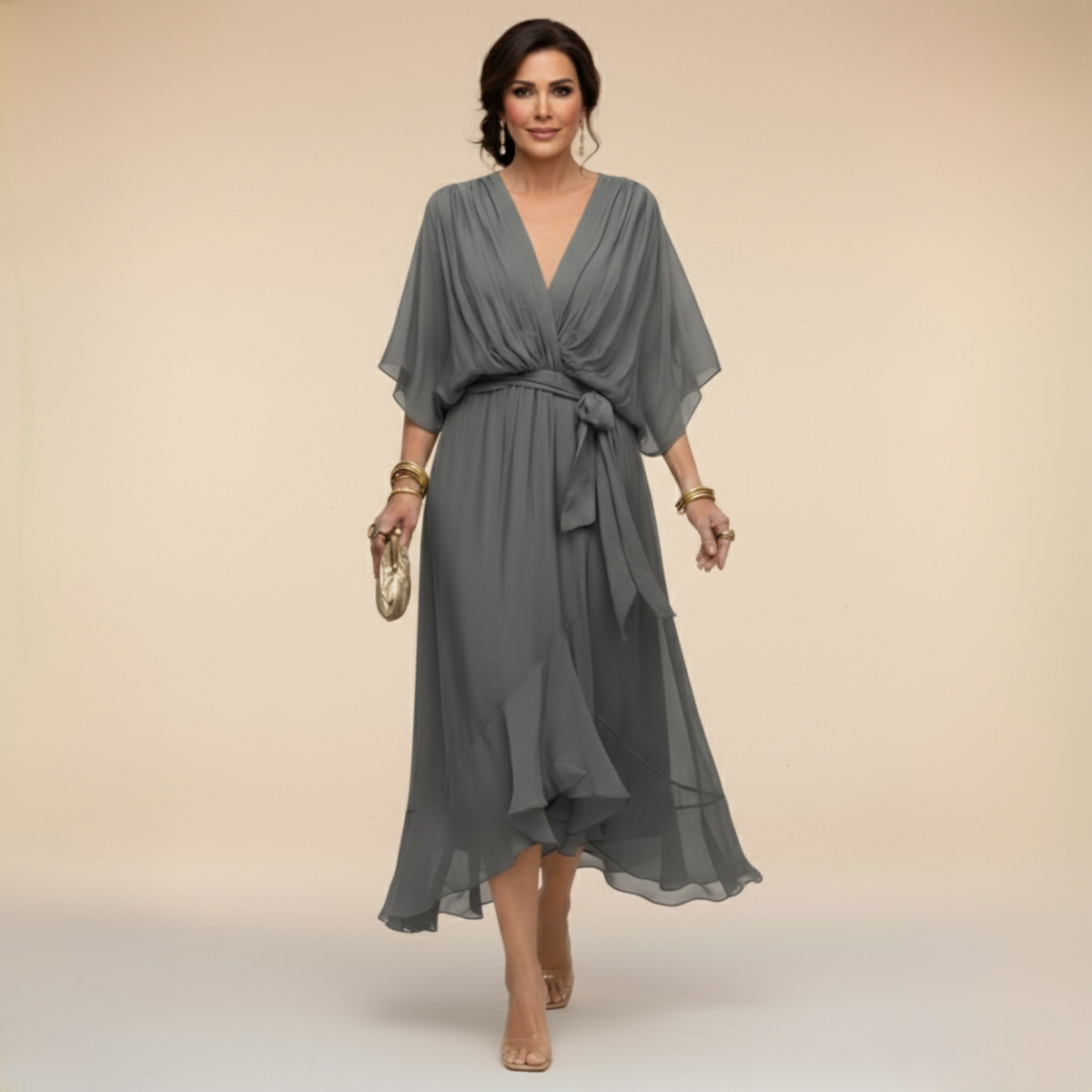 Abigail | Stylish Chiffon V-Neck Dress by My Store