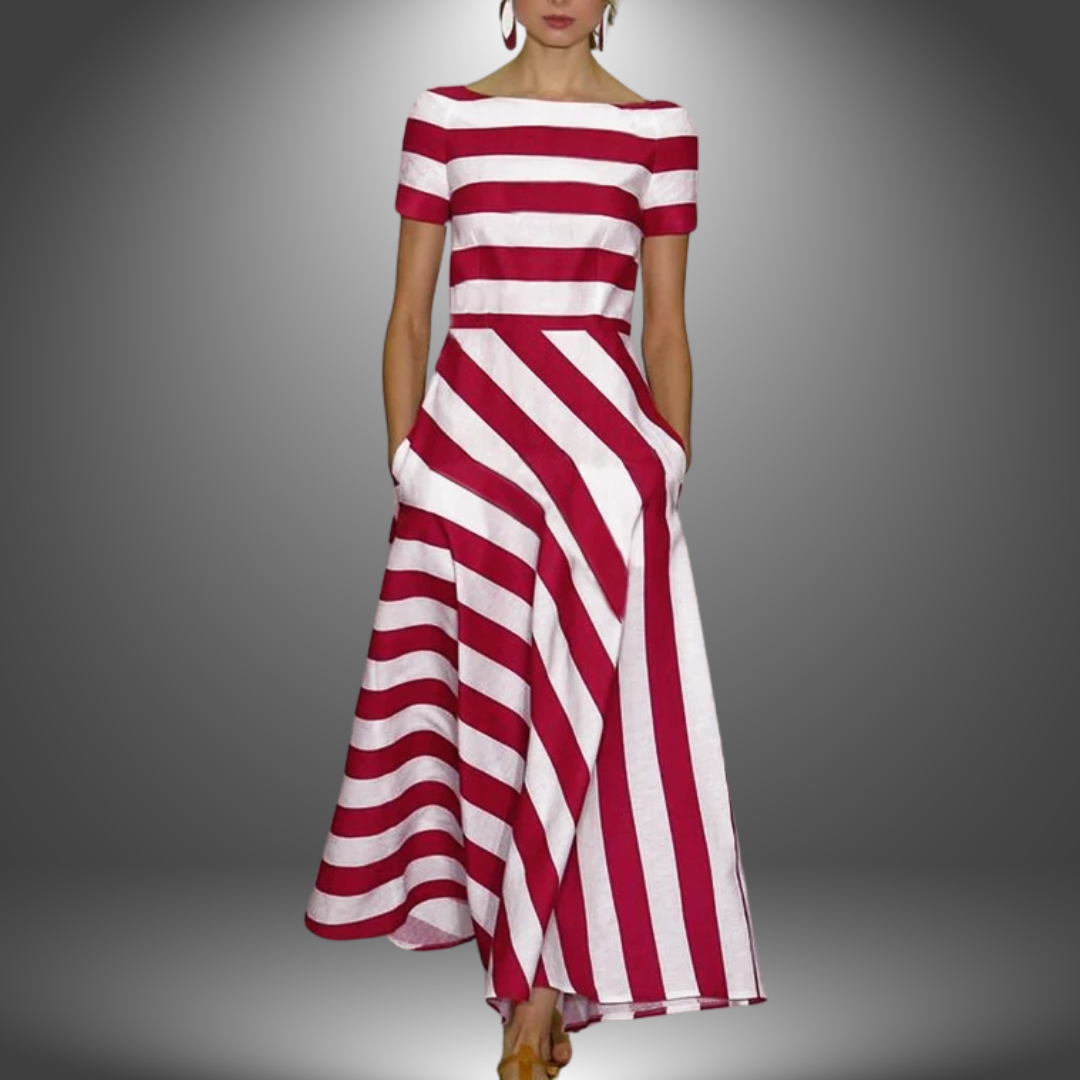 Women's Striped Maxi Dress with Side Pockets by Bellmaren