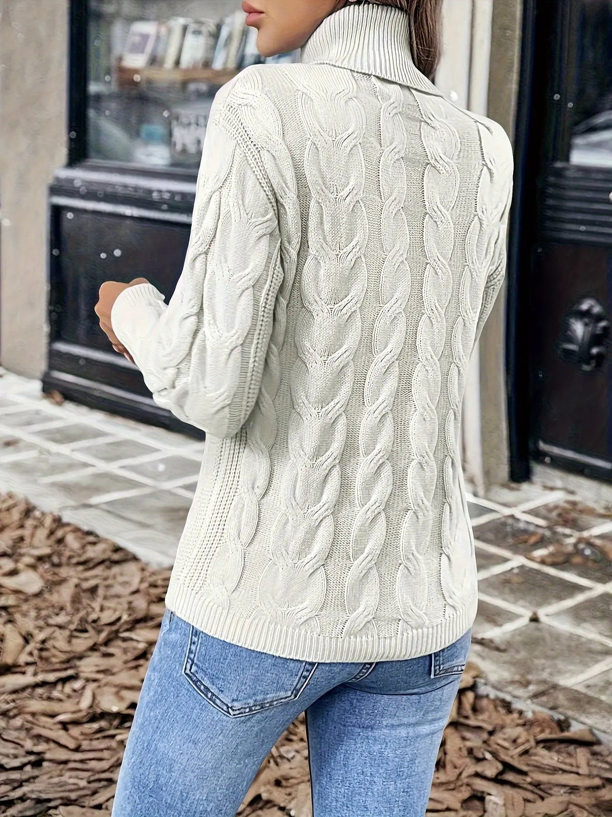 Women's Cable Knit Turtleneck Jumper in Relaxed Fit-Women's Sweaters-Bellmaren-Red-S-My Store