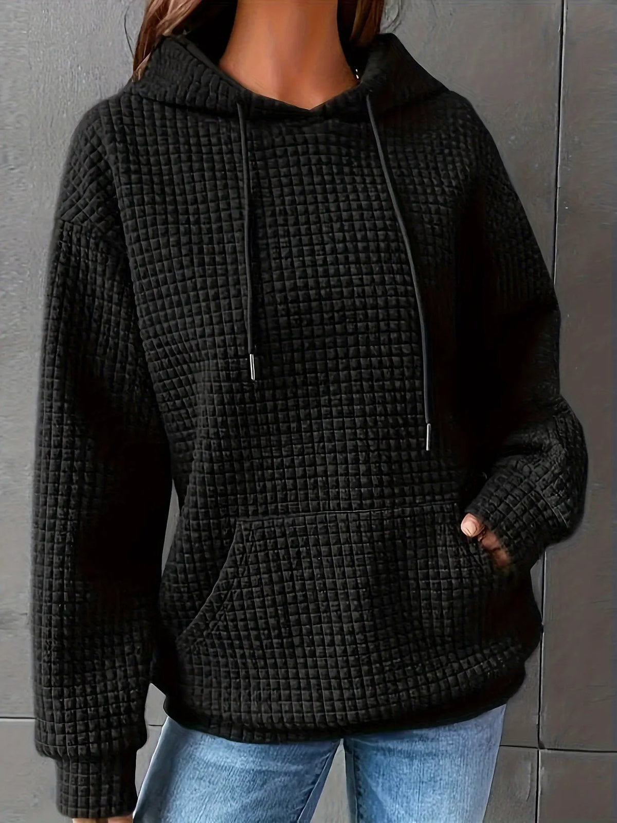 Women's Textured Hooded Top With Front Pouch-Women's Hoodies-Bellmaren-Burgundy-XL-My Store