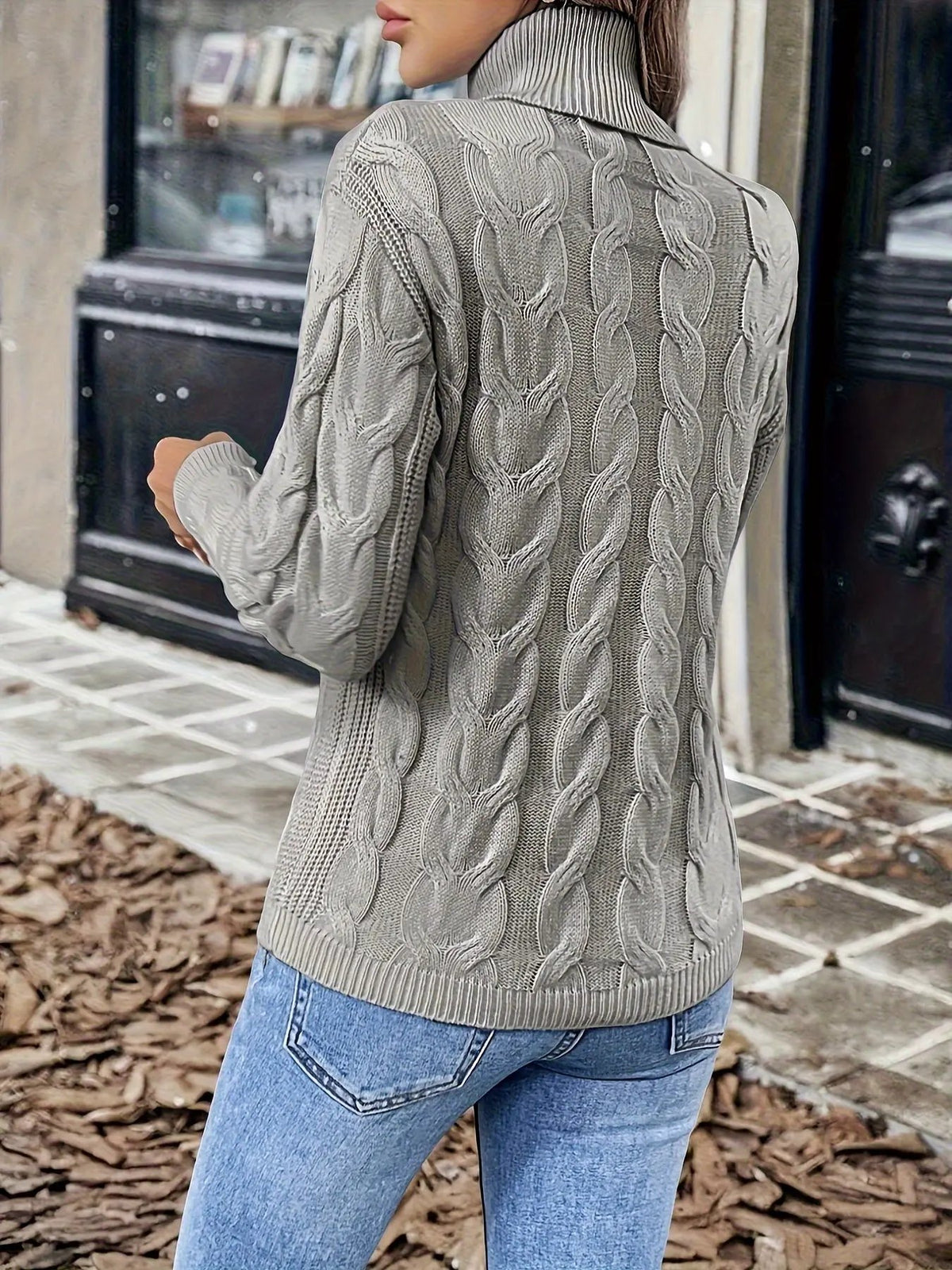 Women's Cable Knit Turtleneck Jumper in Relaxed Fit-Women's Sweaters-Bellmaren-Red-S-My Store