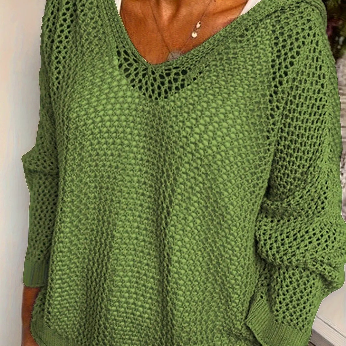 Women's Relaxed Open-Knit Hooded Sweater by Bellmaren