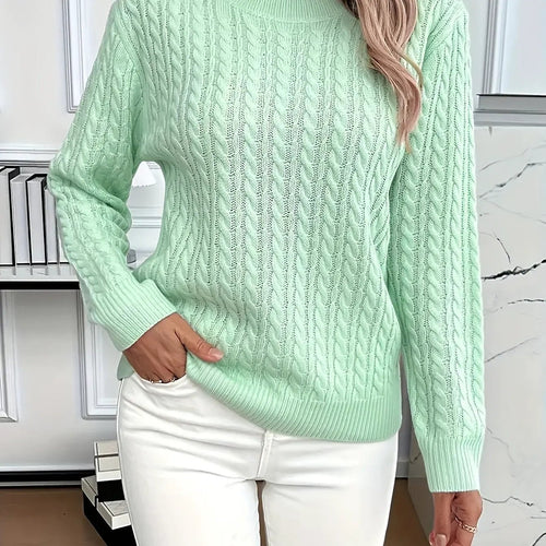 Women's Cable Knit Round Neck Jumper Relaxed Silhouette-Women's Sweaters-Bellmaren-Light Green-S-My Store