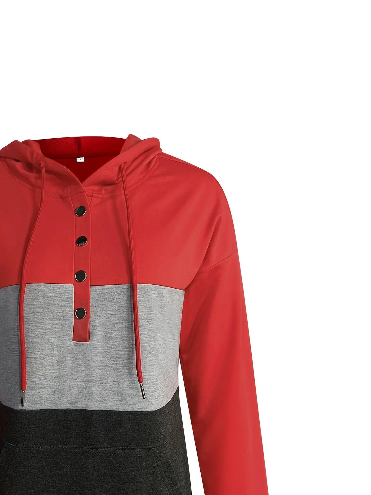 Women's Colour Block Hoodie with Button Neck-Women's Hoodies-Bellmaren-Black-S-My Store