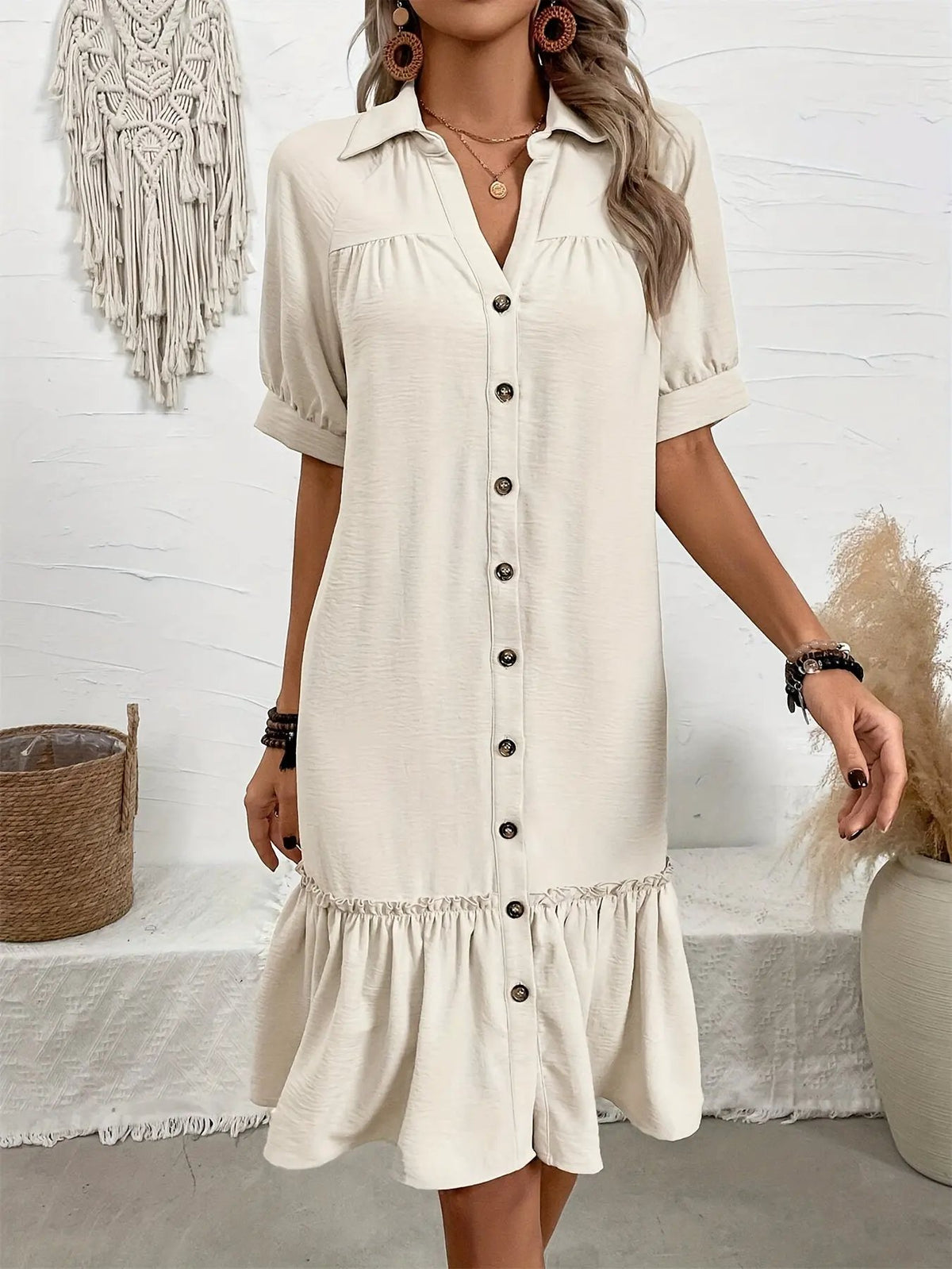 Maevelle | Buttoned Boho Midi Dress by My Store