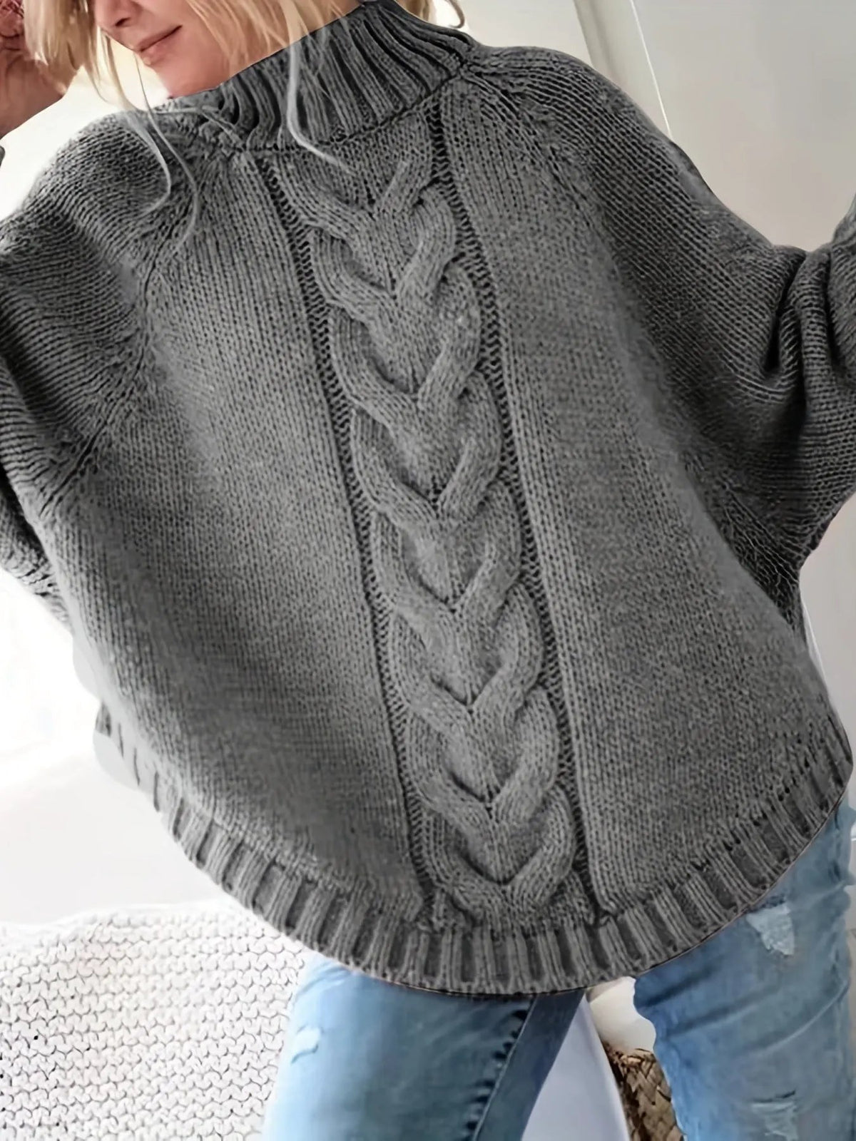 Women's Cable-Knit High-Neck Jumper - Relaxed Fit-Women's Sweaters-Bellmaren-Dark Gray-S-My Store