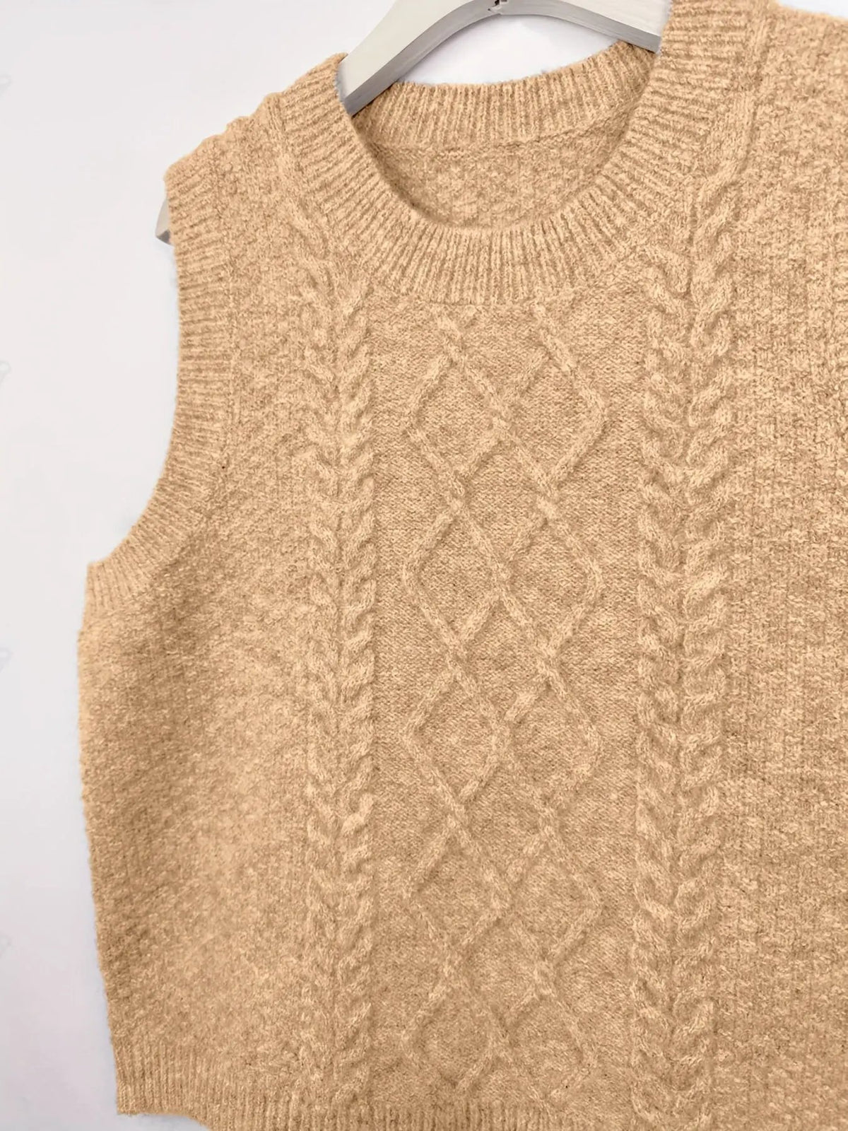 Women's Cable-Knit Sleeveless Vest / Collared Style-Women's Sweaters-Bellmaren-Yellowish-Brown-S-My Store