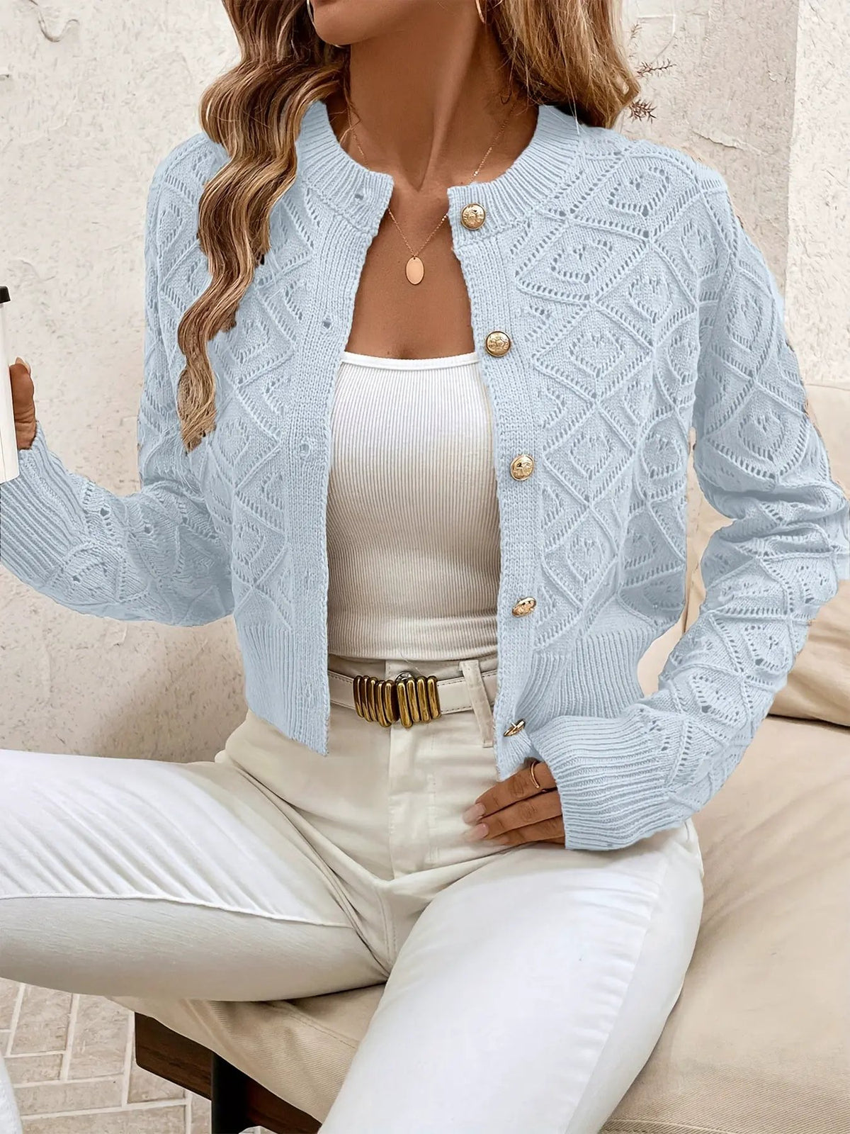 Della | Textured Button-Front Cardigan by My Store