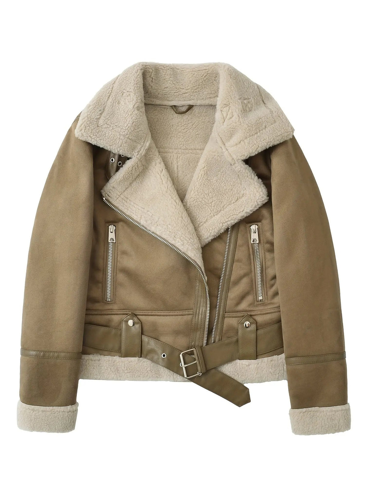 Women's Belted Aviator Jacket with Zip Front-Women's Coats & Jackets-Bellmaren-Camel-XS-My Store