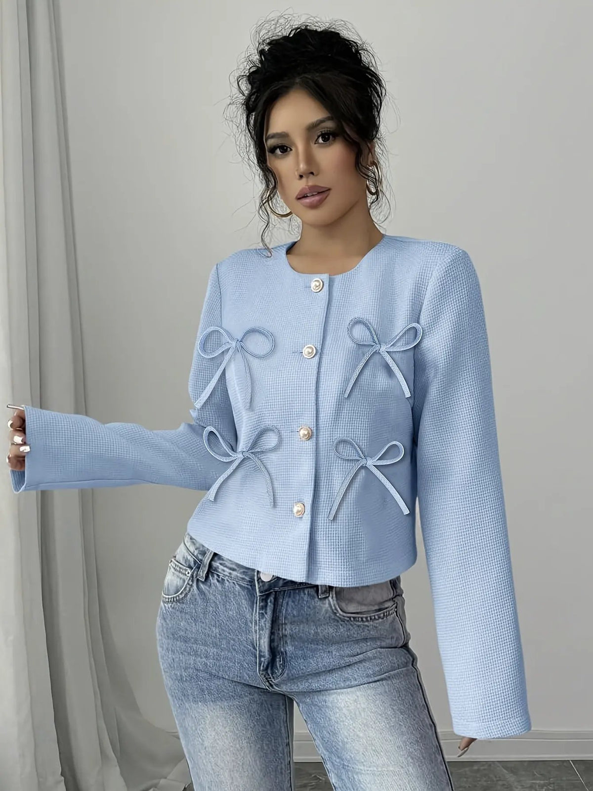 Odette | Bow-Detail Cropped Jacket by My Store