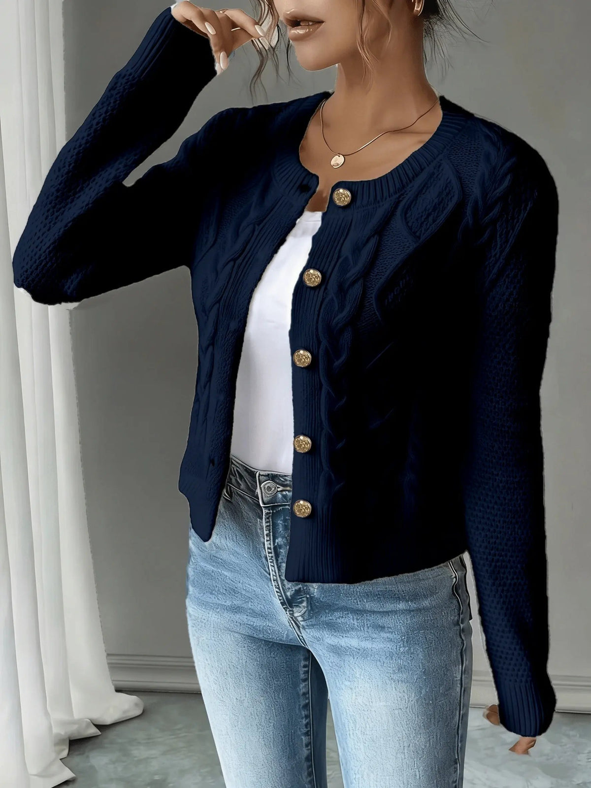 Women's Cable-Knit Button-Front Cardigan-Women’s Cardigans-Bellmaren-Black-S-My Store