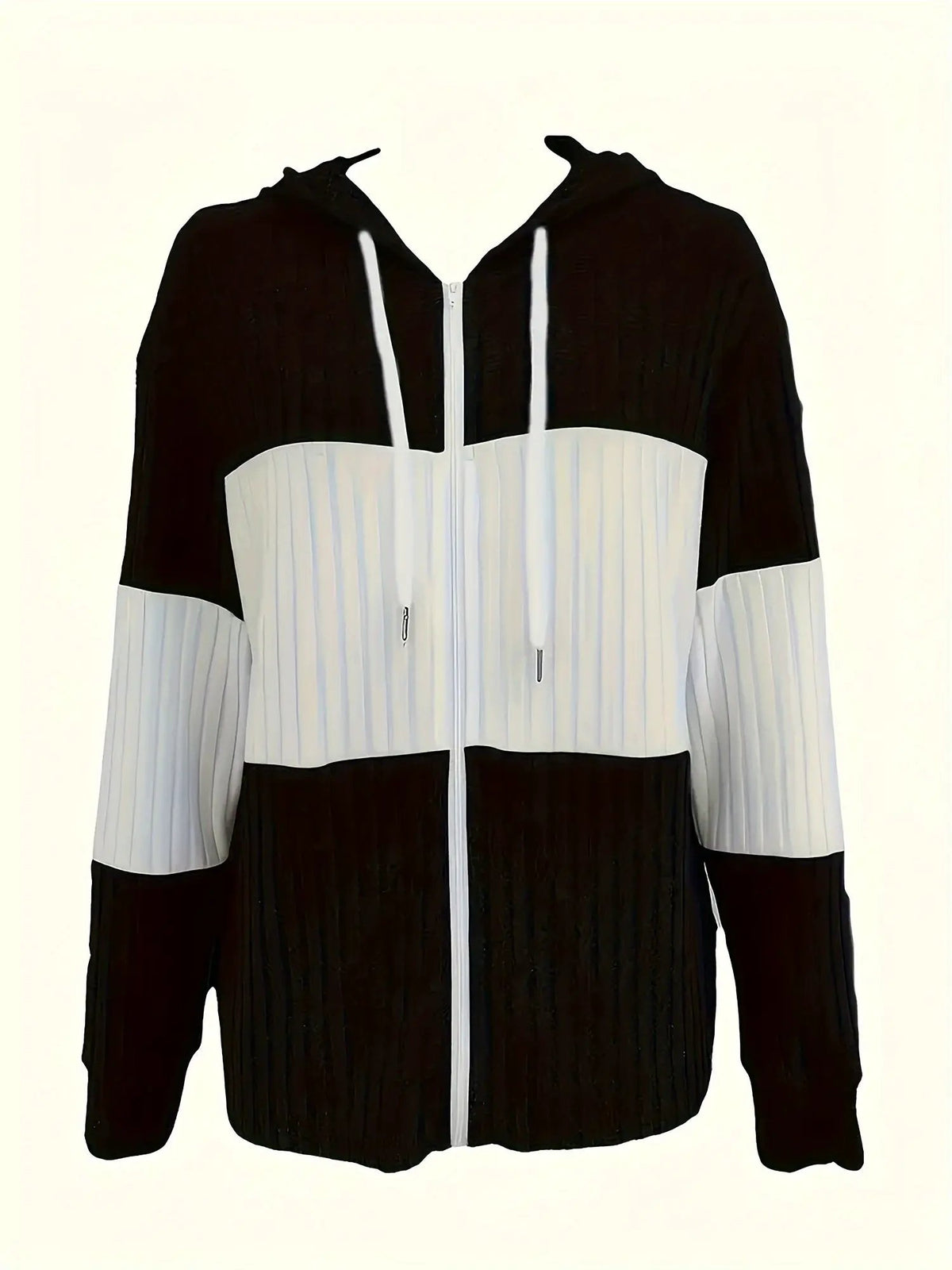 Cecilia | Textured Colour-Block Hooded Jacket by My Store